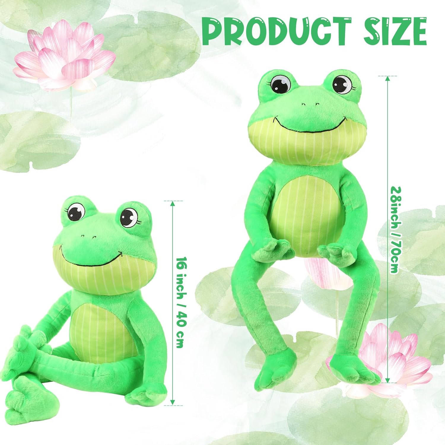 HyDren 28 Inch Frog Stuffed Animal Green Frog Plush Toy Soft Cute Sitting Plushie with Long Leg Kawaii Home Sofa Decor Lifelike Animal Doll for Kids Boys Girls Children Christmas Birthday Gifts