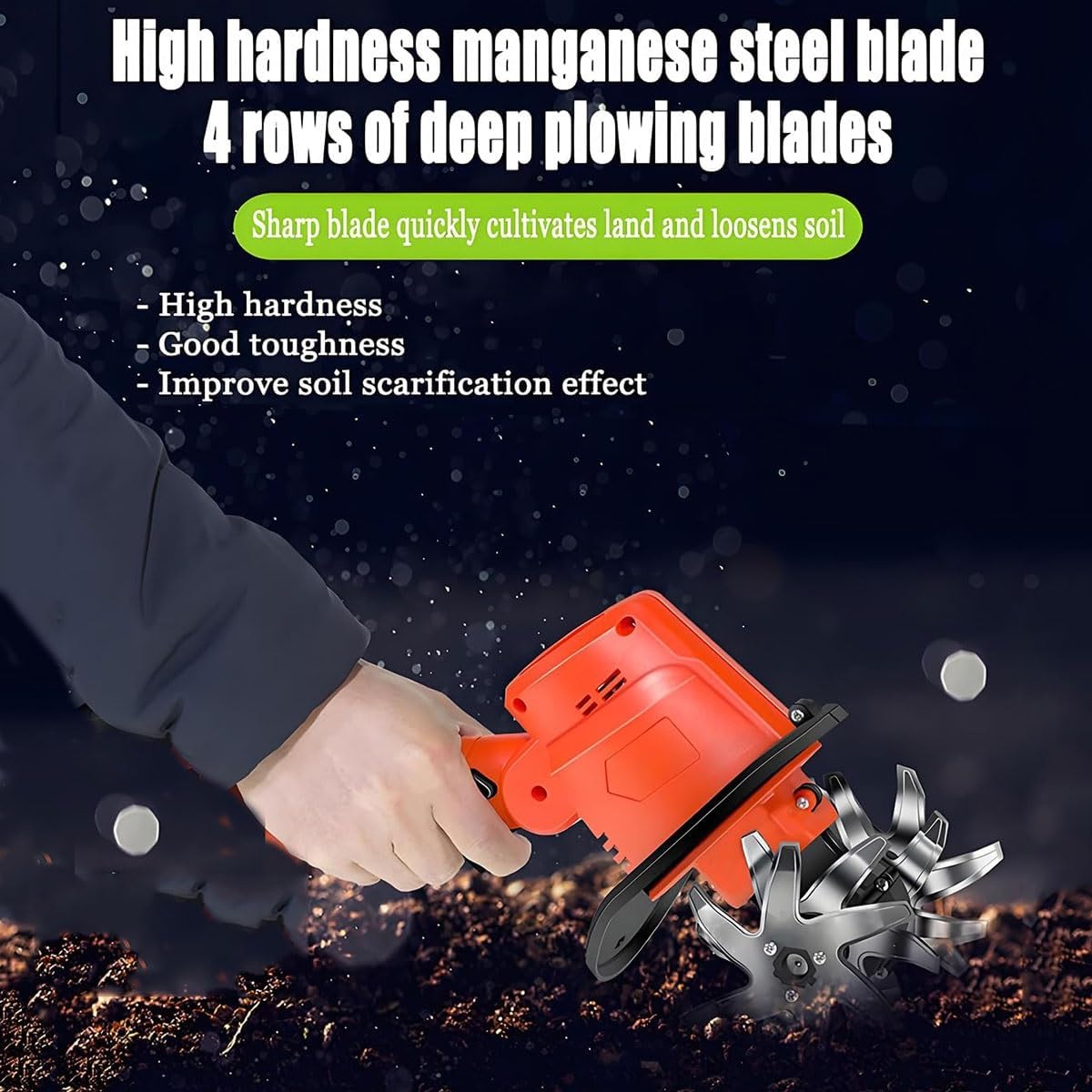 Electric Mini Digging Hoe,Cordless Tiller Cultivator with Telescopic Pole,Hand-Held Micro Tiller Weeding Machine with 2 Batteries,for Cutting Grass, Wheat, Tea Tree, Soil Preparation, Weeding(Without