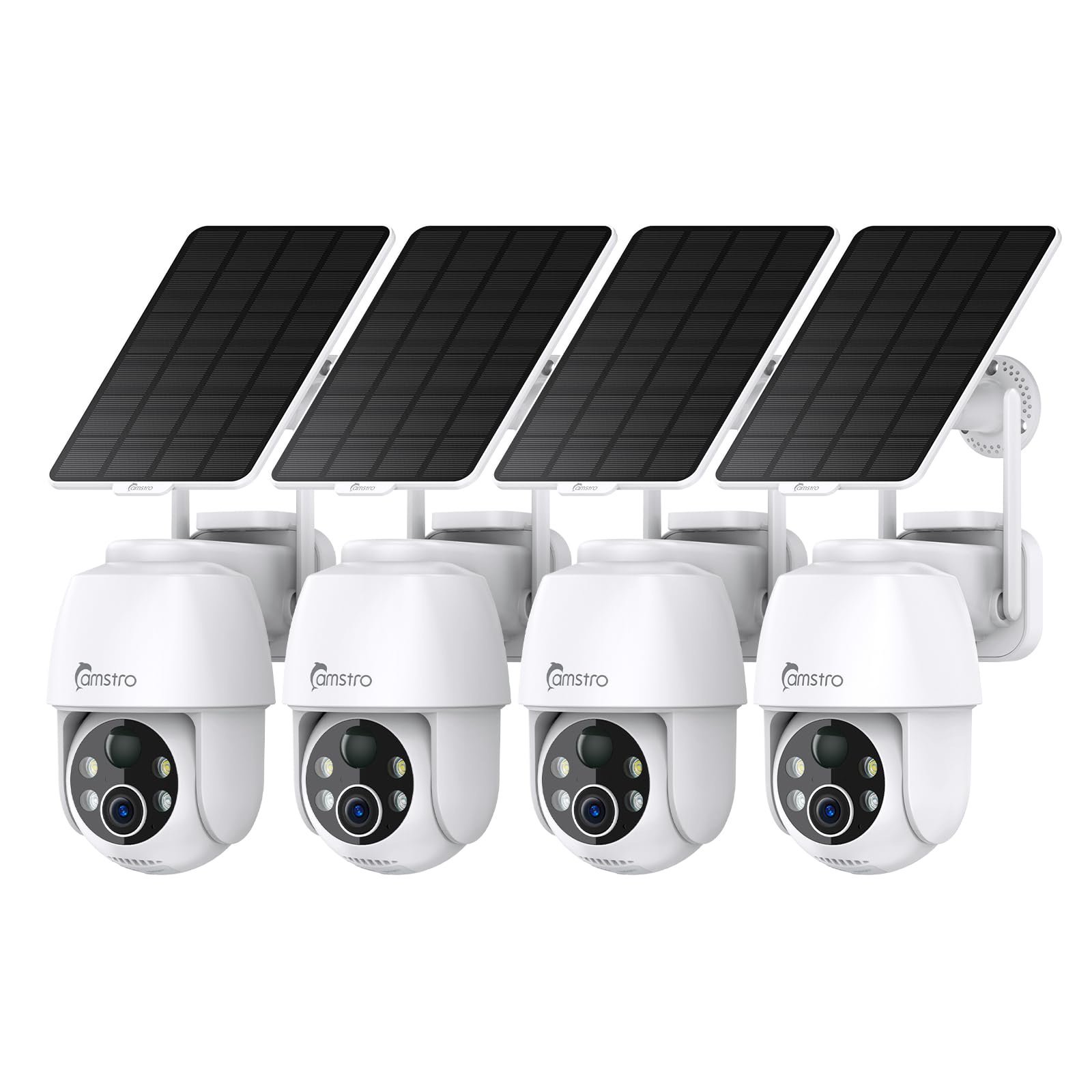 CAMSTRO 4 Pack Solar Surveillance Camera Wireless Outdoor Battery-Powered Solar Cameras Kit for Home Security, 360° Pan & Tilt, 2K Color Night Vision, Two-Way Audio, Alexa/Google Assistant,2.4Ghz Only
