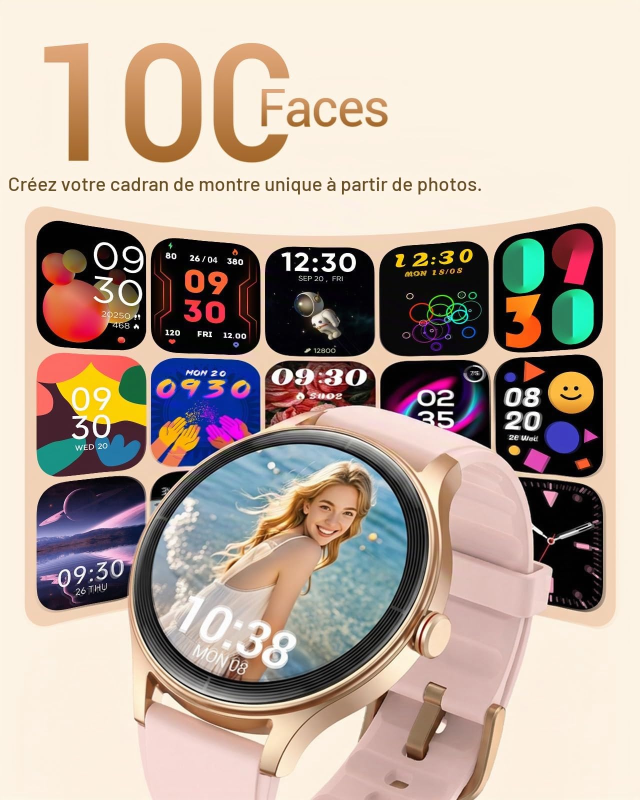 Fitpolo Montre Connectée Femme avec Appel Bluetooth, 1,27" Écran Tactile Smartwatch, Moniteur de Fréquence Cardiaque/SpO2/Sommeil, Montre de Sport 110+ Modes Etanchéité IP68, pour iOS et Android Rose