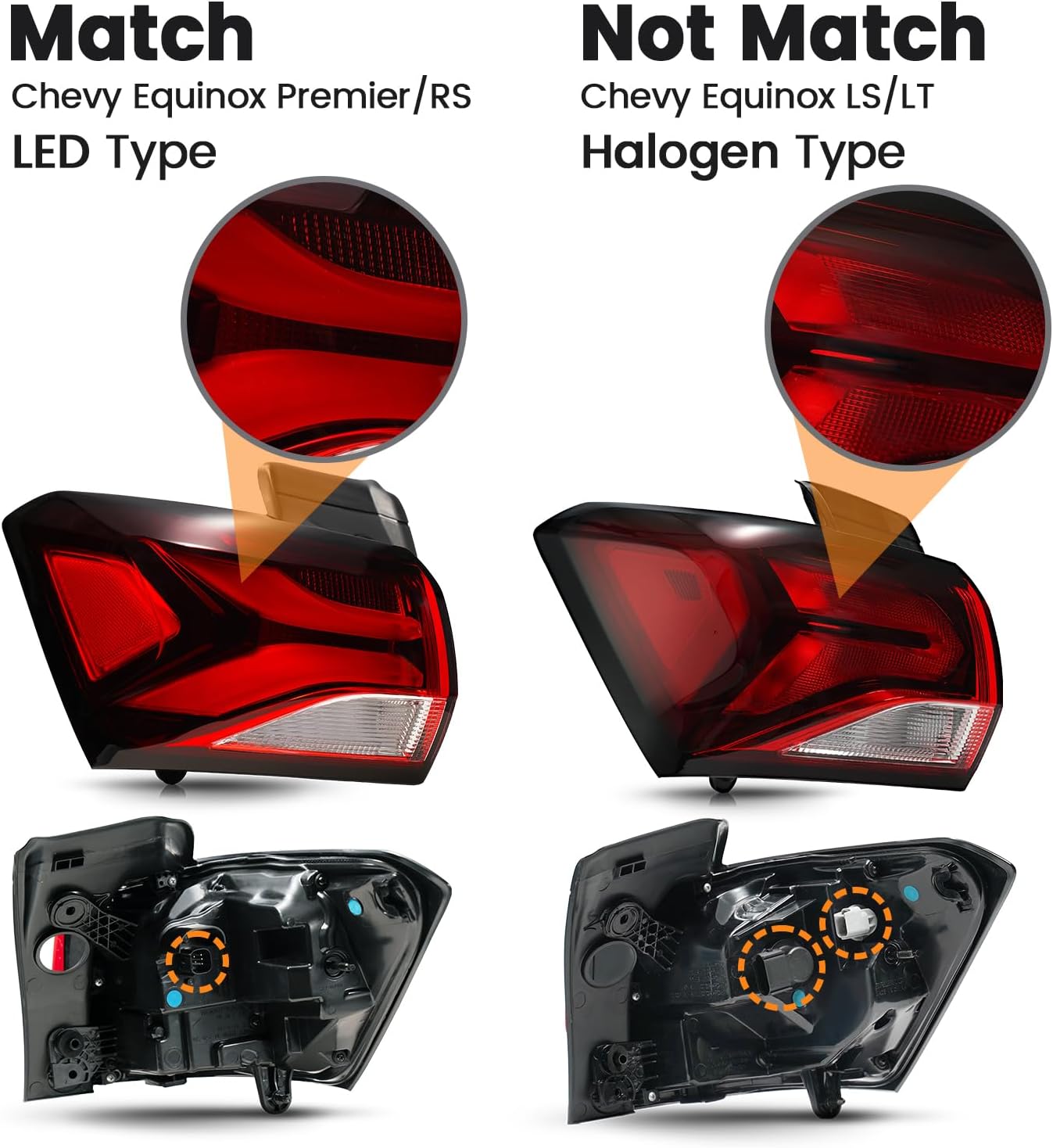 LED Tail Light Replacement for 2022 2023 2024 Chevy Equinox Outer Taillight Rear Brake Turn Signal Reversing Stop Lamp Assembly Replace OEM#85132583 GM2804153 (Left Driver Side)