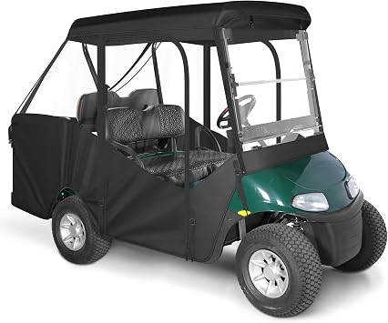 Golf Cart Enclosure 4 Passenger for EZGO RXV Short Roof 4-Sided Clear Windows Full Roll-up Door Waterproof Transparent Driving Rain Cover Black