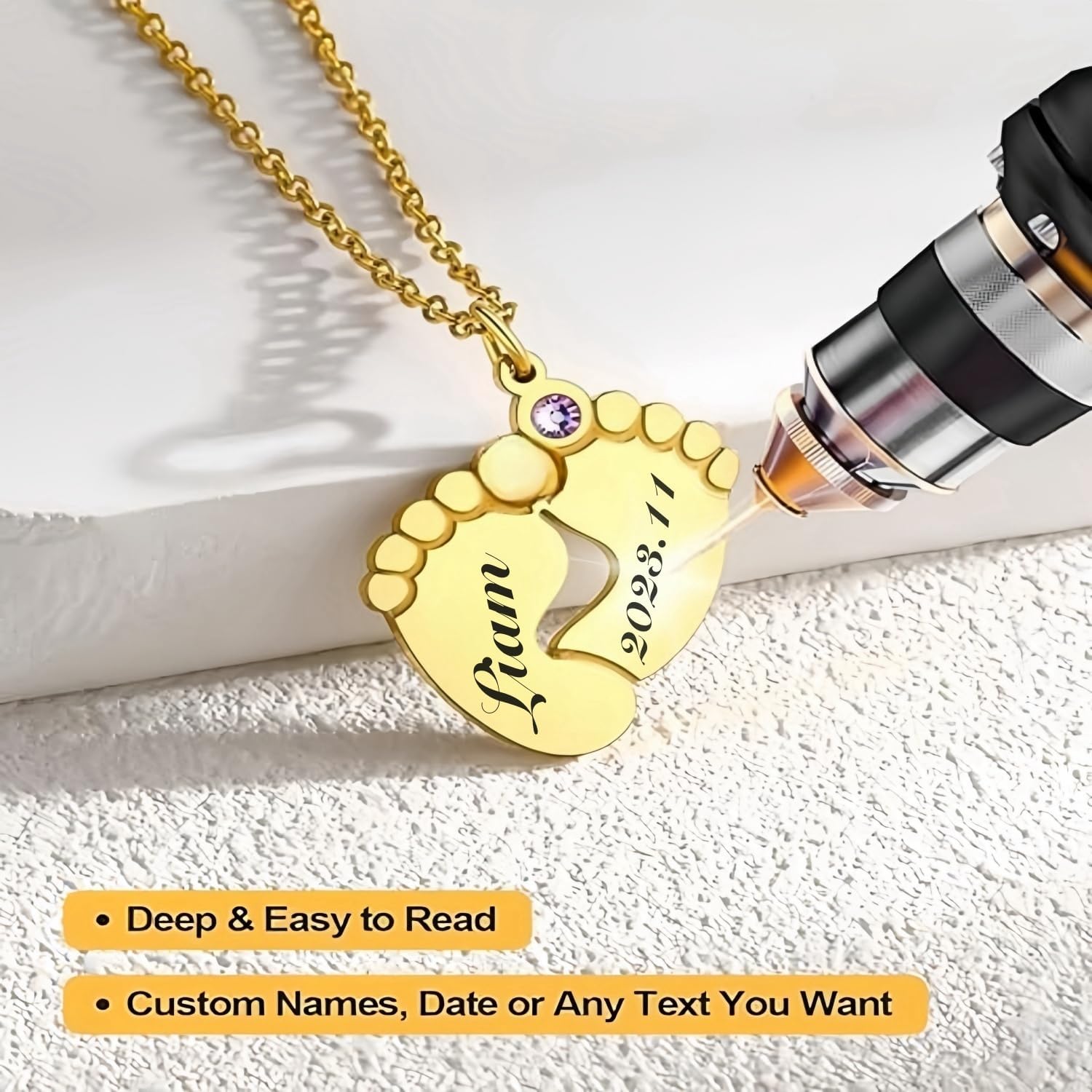 Personalized Necklace Name Customised - Custom Birthstone Necklace with Footprint Charms, Engraved Name Jewelry for New Moms Grandmas，Ideal for Mother’s Day Christmas Showers Anniversaries. image 4