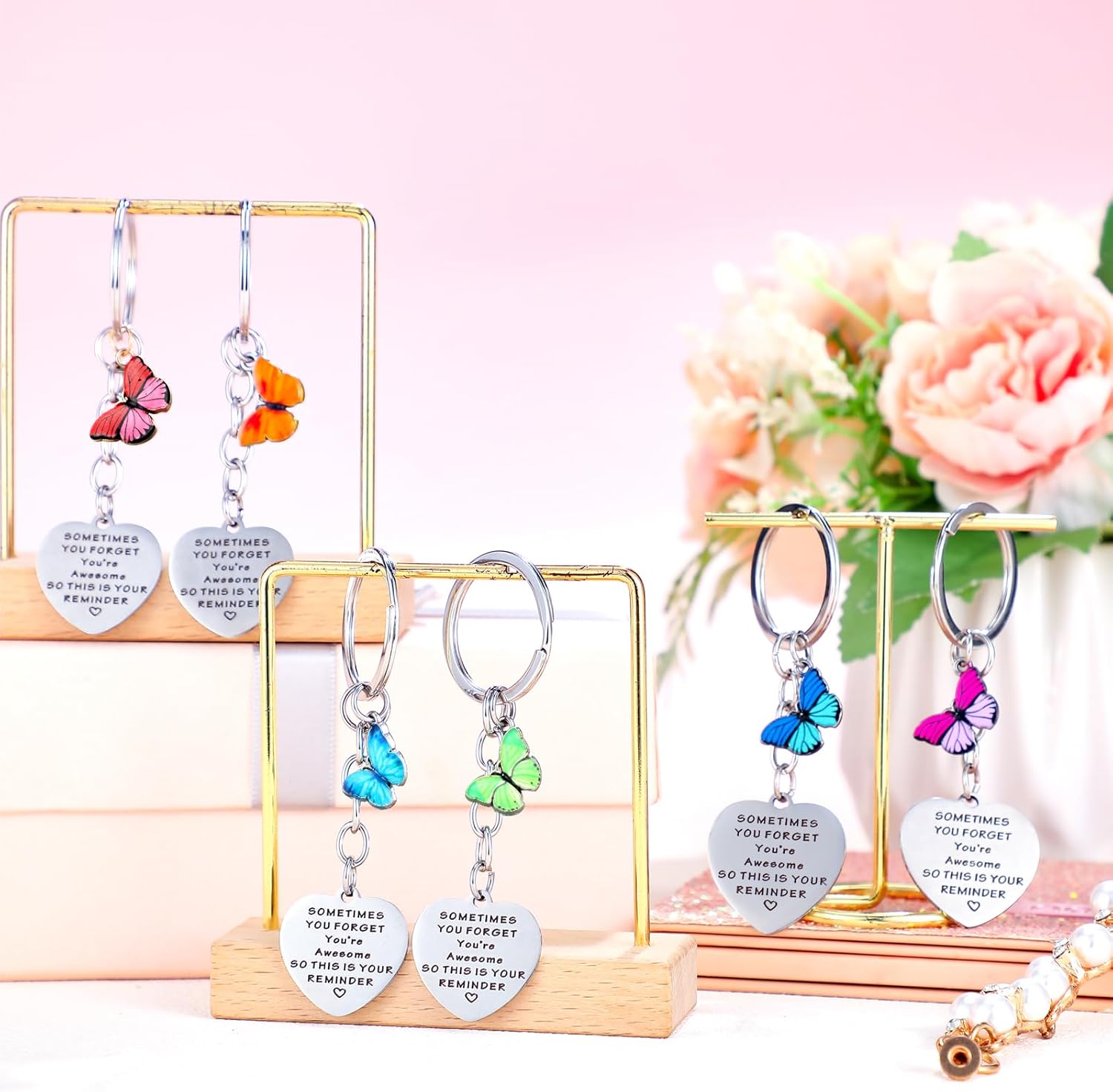 Sureio 6 Pcs Valentine's Day Inspirational Butterfly Gifts for Women Motivational Keychain Encouragement Sometimes You Forget You're Awesome Butterfly Keychain Bulk Accessories New Year Gifts - Image 4
