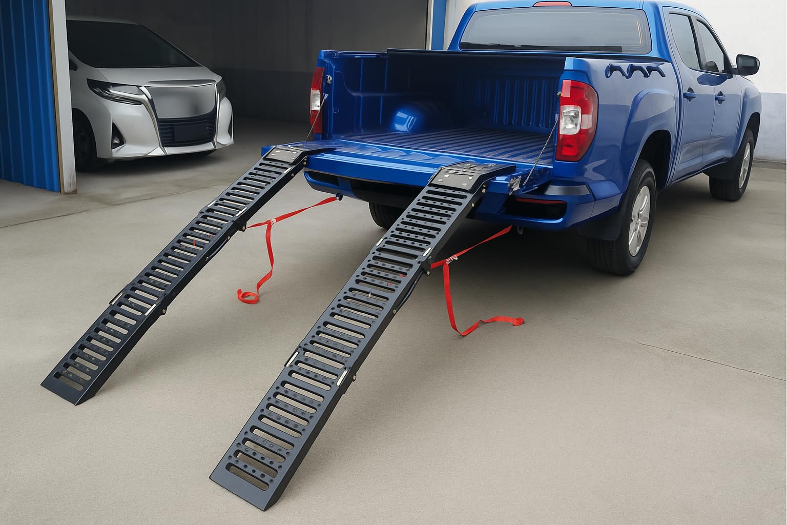 KATSU Tools Paquete de 2 rampas plegables de acero 2 en 1, rampa de carga resistente de doble propósito, 200 x 23 x 5 cm, carga máxima de 500 kg, portátil, ideal para motocicletas, tractores