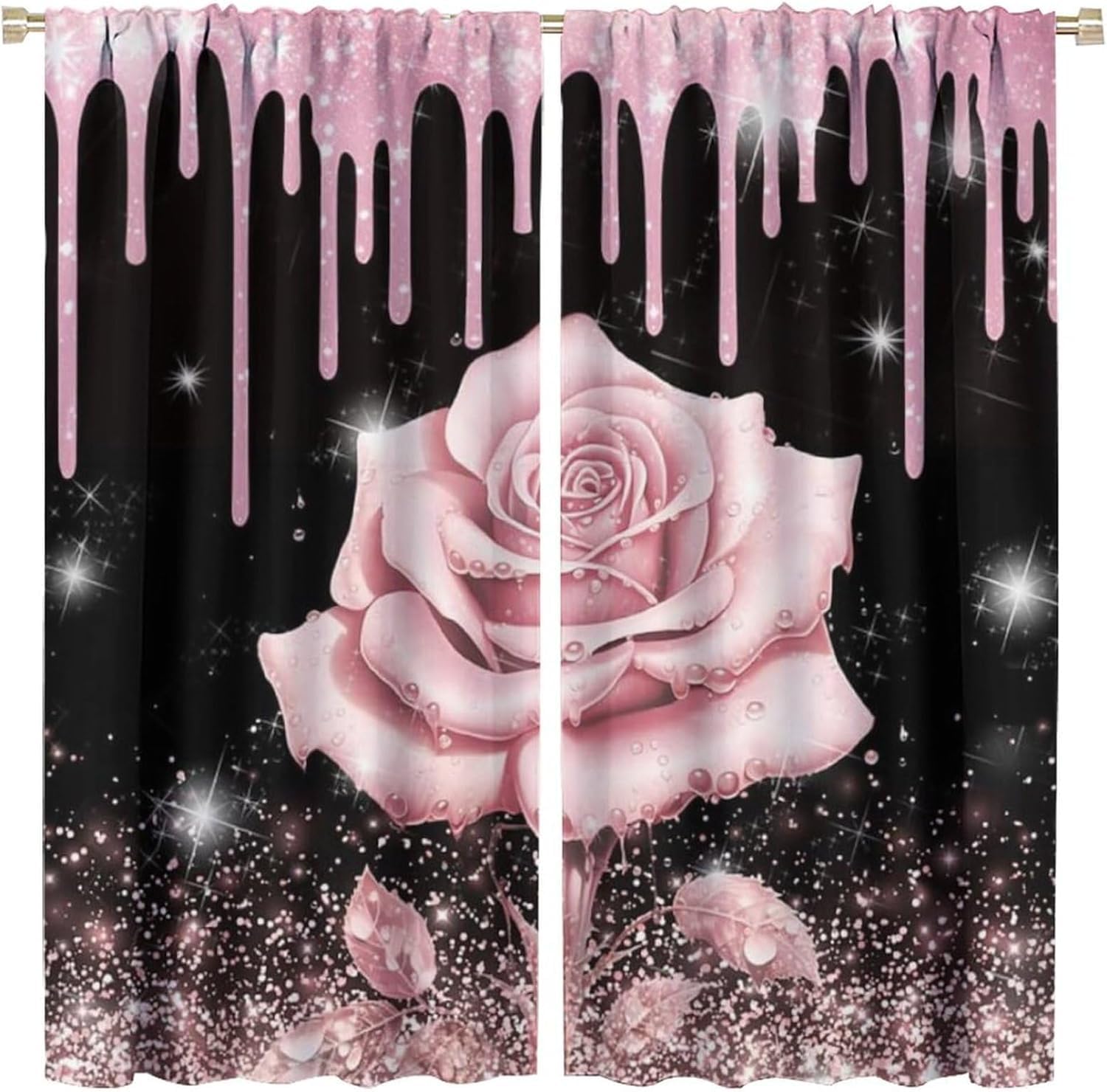 Rideau occultant thermique motif plante rose isolant anti-froid pour salon