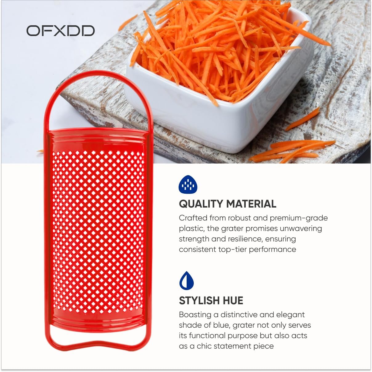 Grater - Plastic Graters for Kitchen - Shredder with Handle - Grater for Fruits, Vegetables, Chocolate & Cheese, Dishwasher Safe, Curved image 4