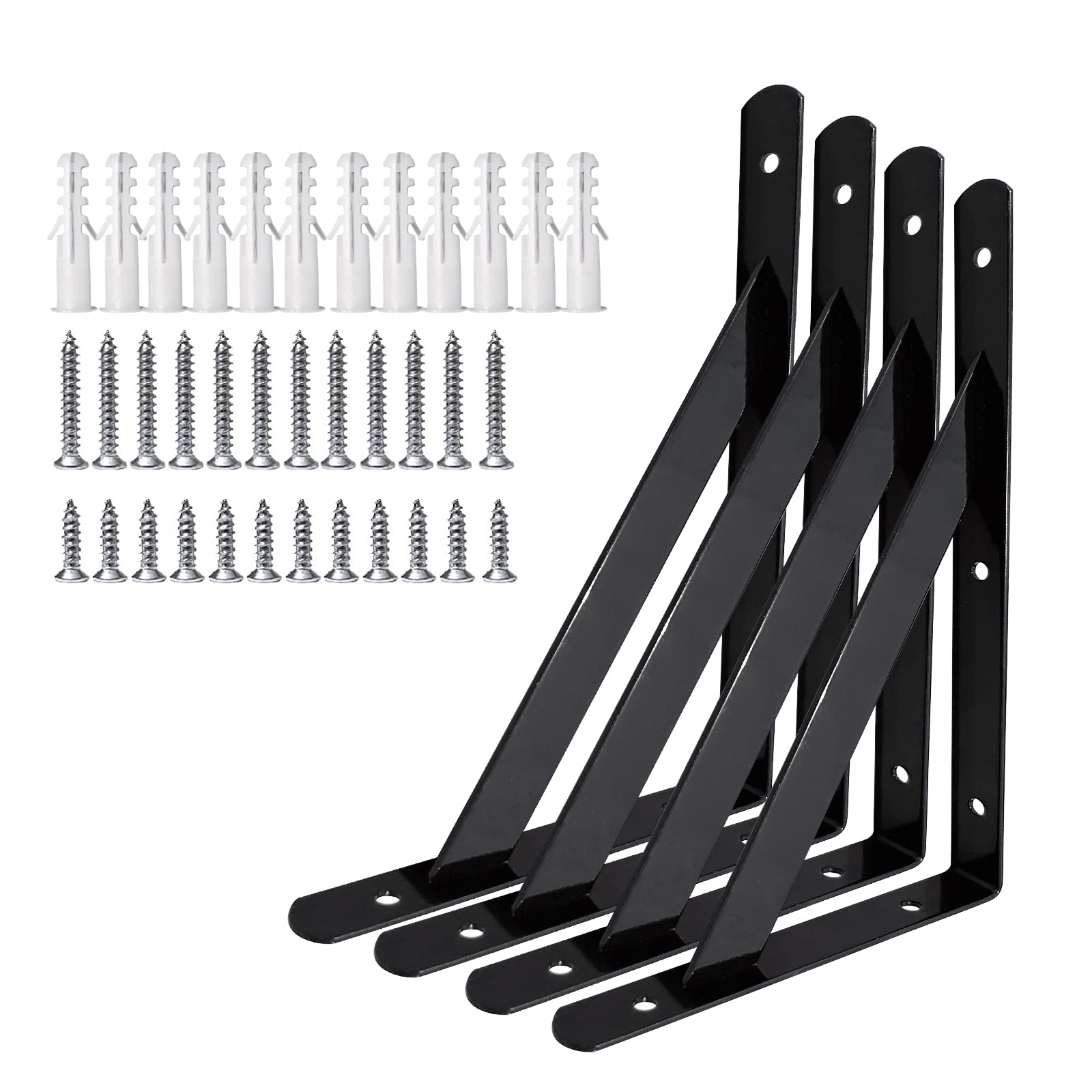 Medach Shelf Brackets 20 Inch x 12 Inch, Home, Garage Use 4 6 8 10 12 16 Inch Heavy Duty Shelf Brackets, Black Powder-Coated, Wall Mount L Brackets Wall Metal Brackets for Shelves