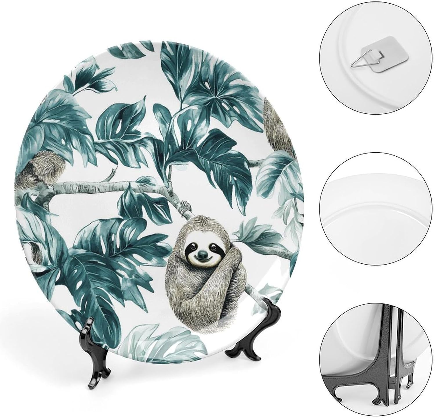 Cute Sloths Hanging Tree Bone China Decorative Porcelain Plates Dinnerware Ornaments