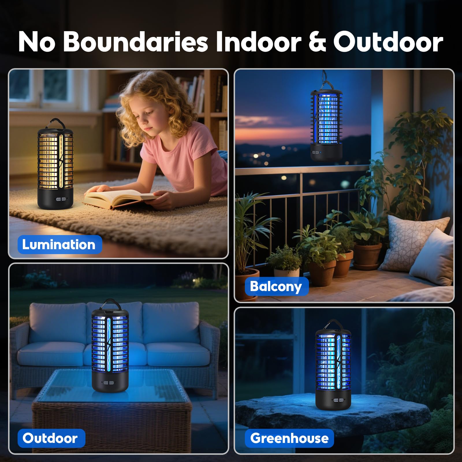 Lampada Antizanzare Elettrica, Anti Zanzare 3000V UV, Anti Mosche LED Sospendibile, IPX4 Impermeabile Insektenvernichter da Interno ed Esterno, Lampada Zanzare con Gancio (Nero)