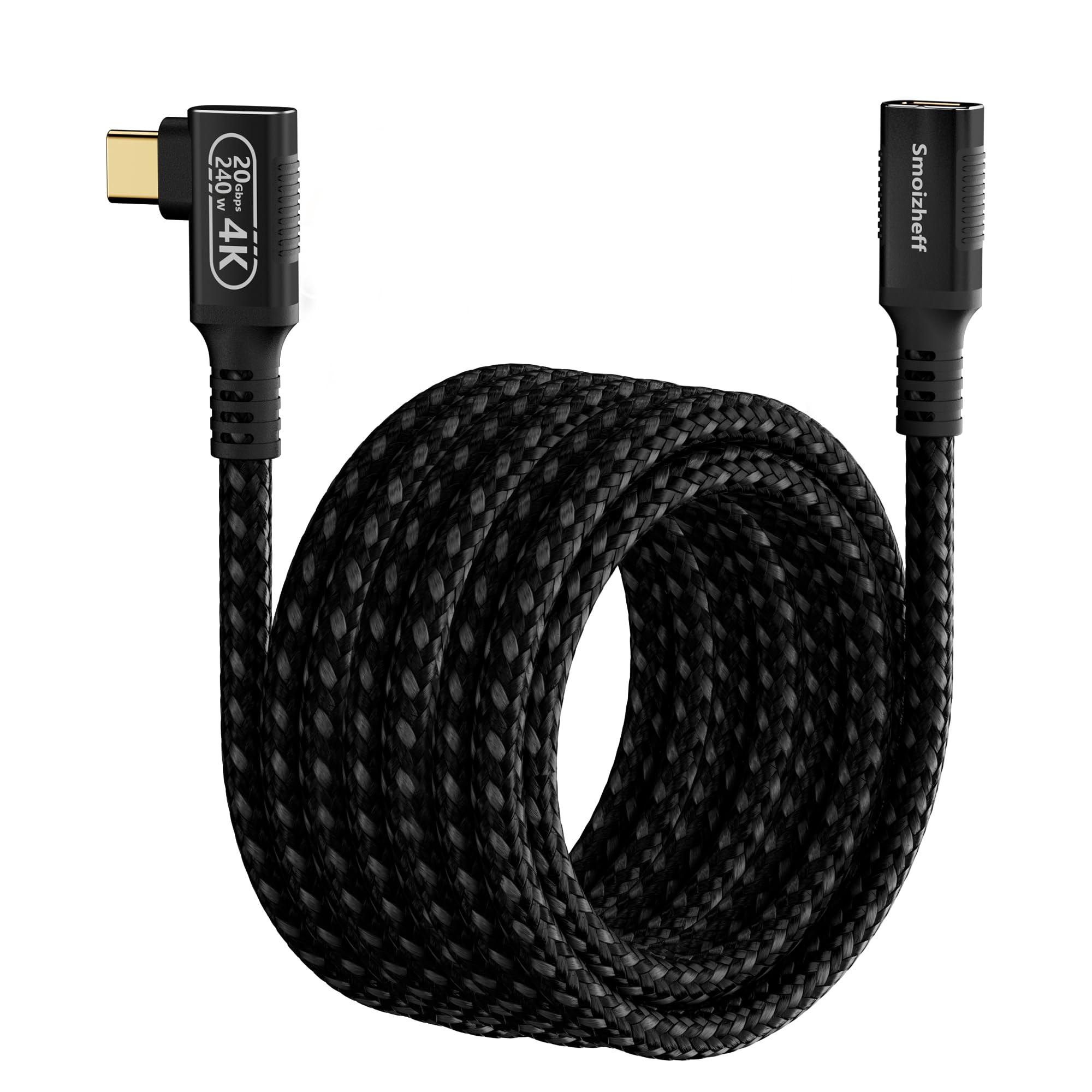 Photo 1 of 10ft/3m USB-C Extension Cable, 90-Degree Right Angle Design,20Gbps USB 3.2 Gen 2 & 240W PD Charging, 4K@60Hz Video,Nylon Braided Male to Female Extender for Home Theater, Monitor, Laptop, M_acBook.