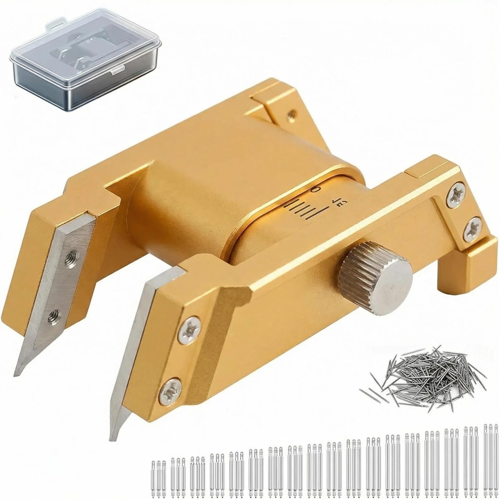 Pince de démontage de bracelet de montre pour retirer les barrettes à ressort, champagne doré, outil de qualité professionnelle avec pince à épiler, comprend 108 barrettes à ressort 8-25 mm