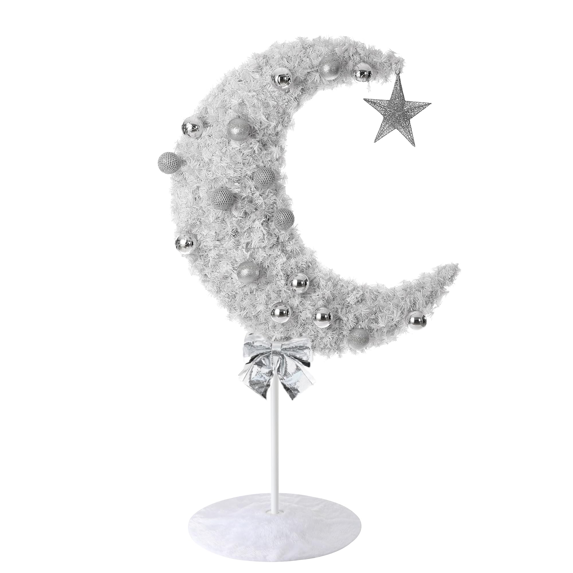 MOQPG 6FT 120 LED Lighted Eid Ramadan Tree Handmade Mubarak Muslim Islamic Crescent Moon Star Artificial Trees Garden Party Living Room Decor for Home Decorations (White)