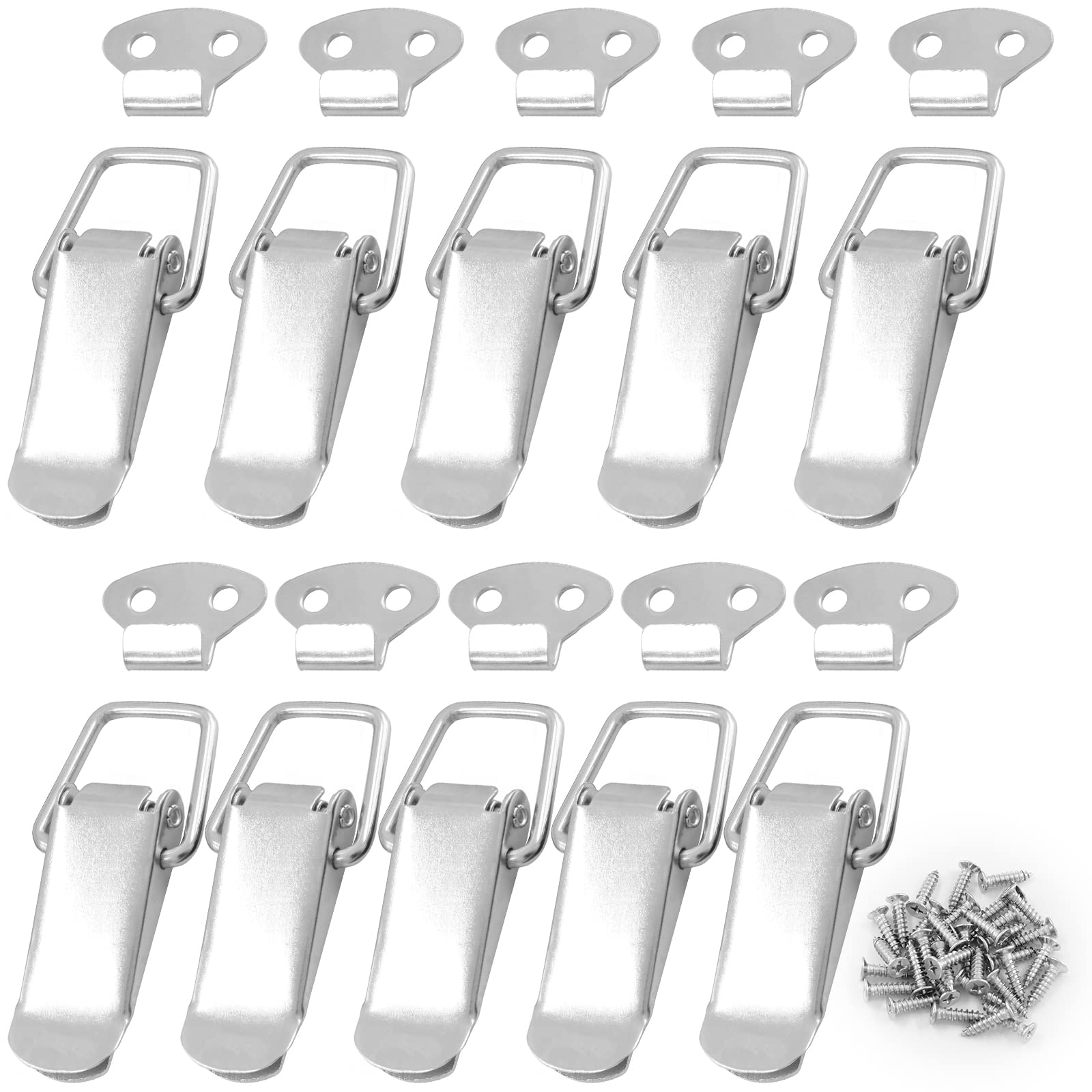 10 Pack Spring Loaded Toggle Latch Catch, Stainless Steel Spring Toggle Lock with Mounting Screws for Cabinet, Wooden Case, Toolboxes, and Chest Trunk (Silver,90mm Overall Length)