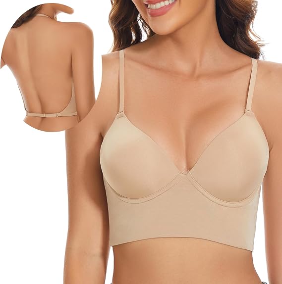 Low Back Bras for Women Push Up Deep V Neck Plunge Backless Bra Multiway Strap Convertible Bra Wire Lifting Bra