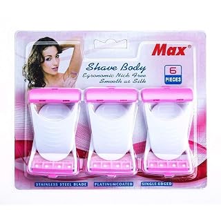 CELLEBII Women's Disposable Razor Blade Hair Removal 6 Pack Stainless Steel Safety Blade Wet Use Shaving Razor with Pink Silicon Teeth Non-Slip Handle