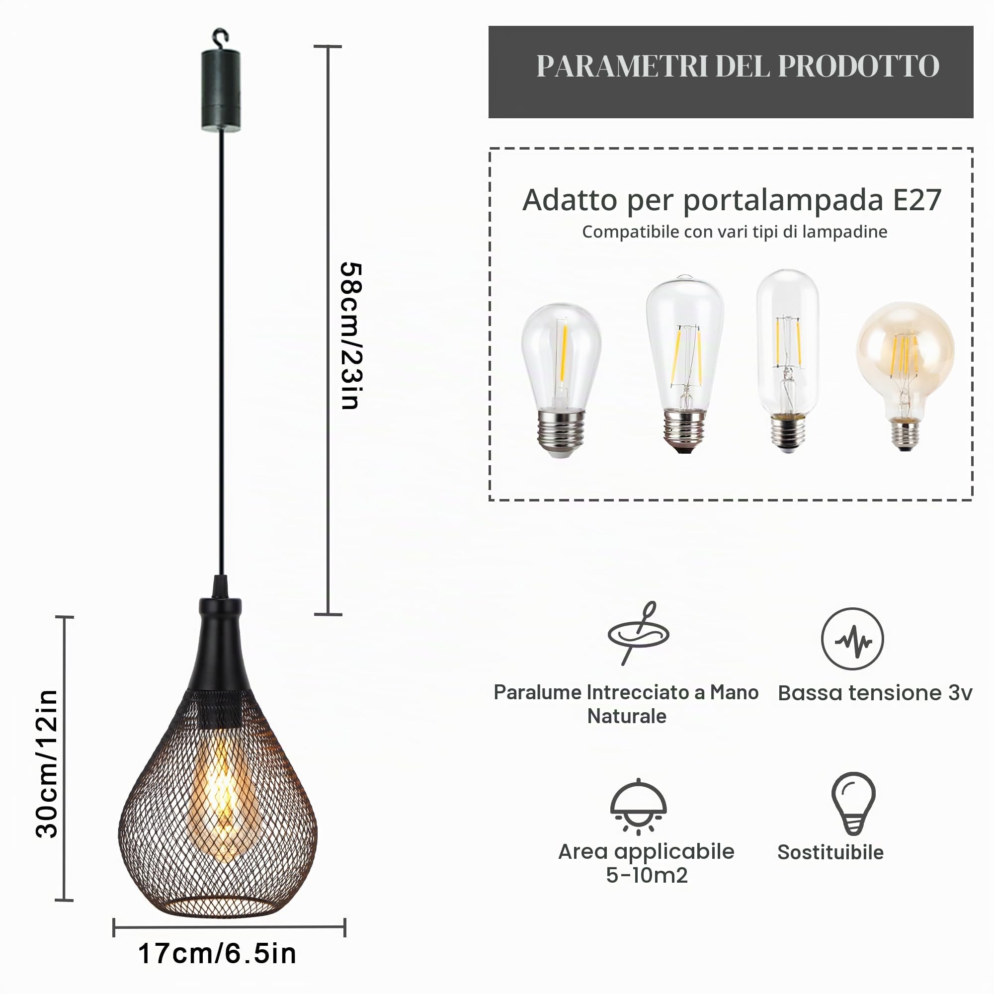 JHY DESIGN Set di 2 lampade a sospensione wireless a batteria, lampada a sospensione a gabbia in metallo con timer 6 ore, ideale per feste, cortile, eventi interni e