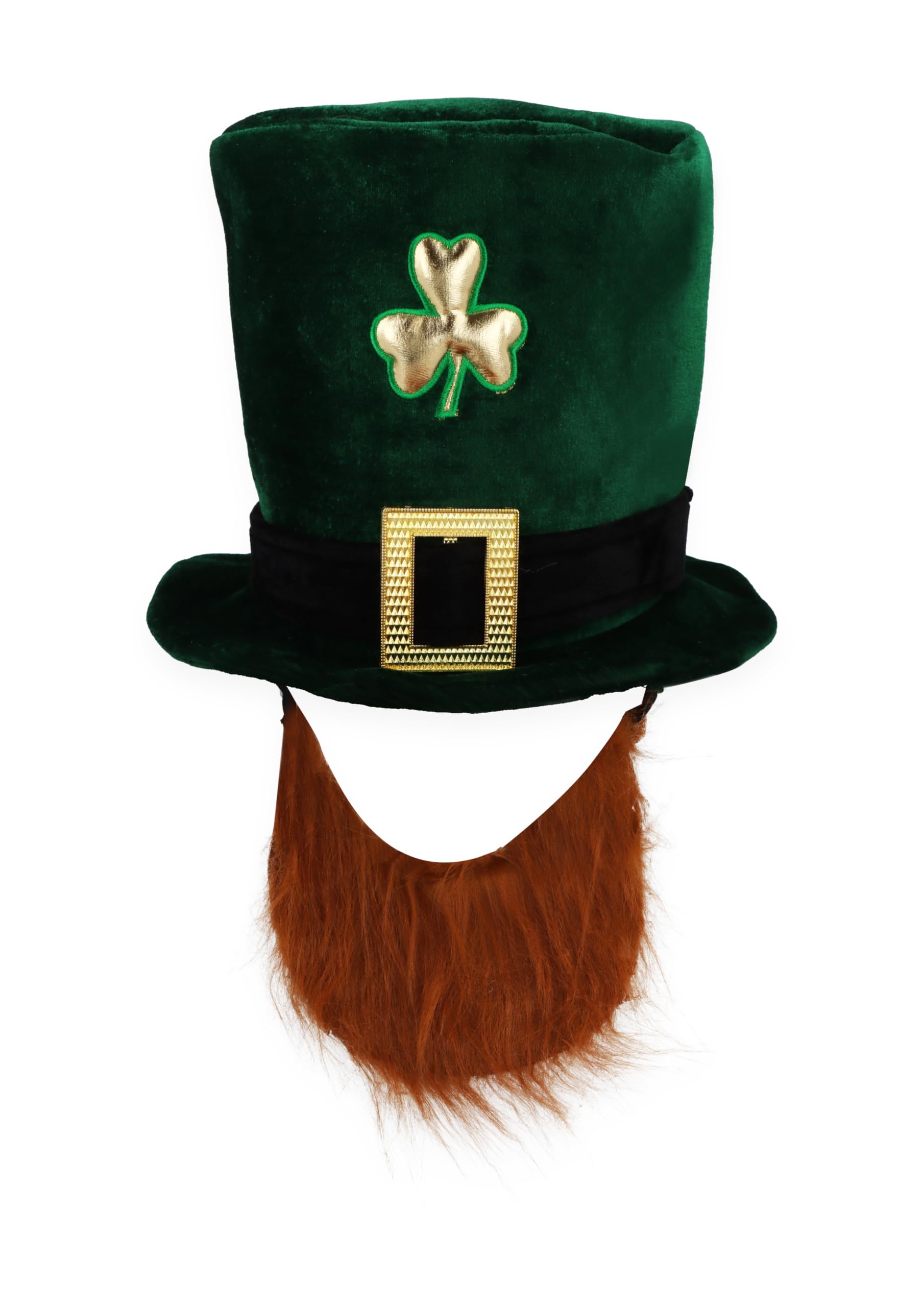 HENBRANDT Adult Deluxe Green Leprechaun Top Hat with Ginger Beard St Patrick's Day Accessories Velvet Hat One Size Irish Fancy Dress Costume Accessory for Men and Women