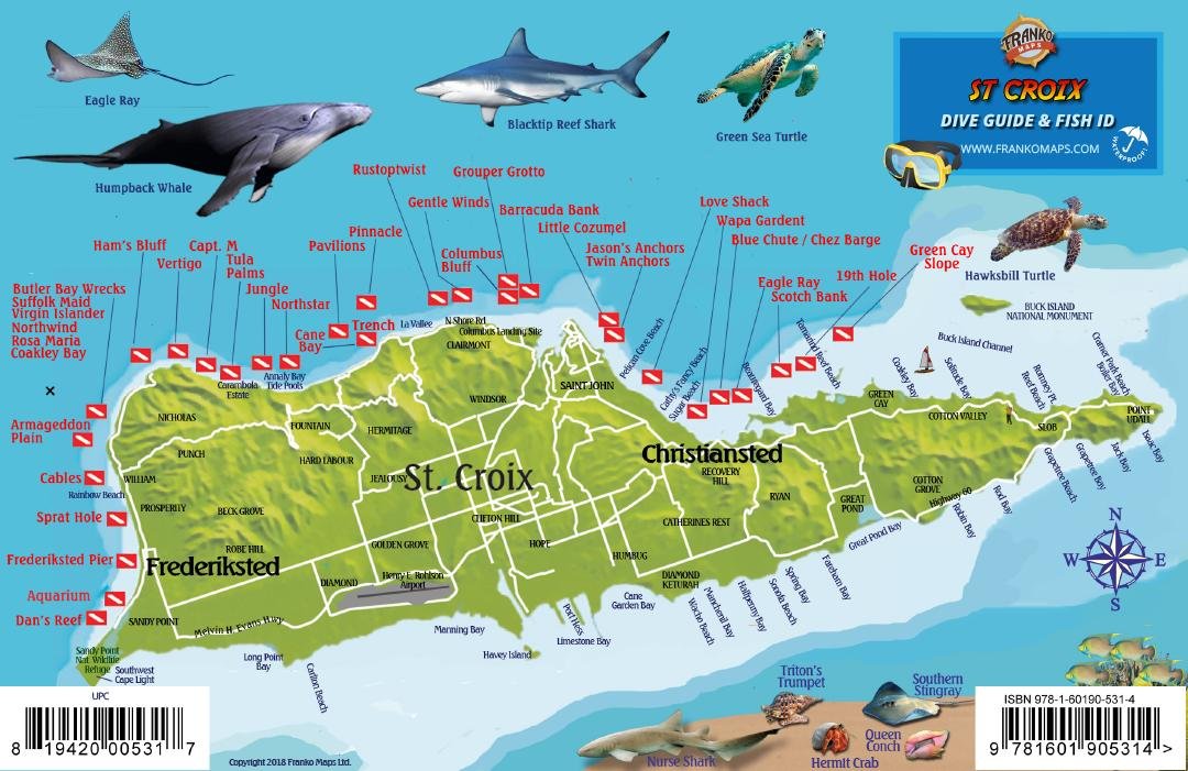 St. Croix USVI Dive Map Fish ID Virgin Islands Franko Maps Waterproof Fish Card