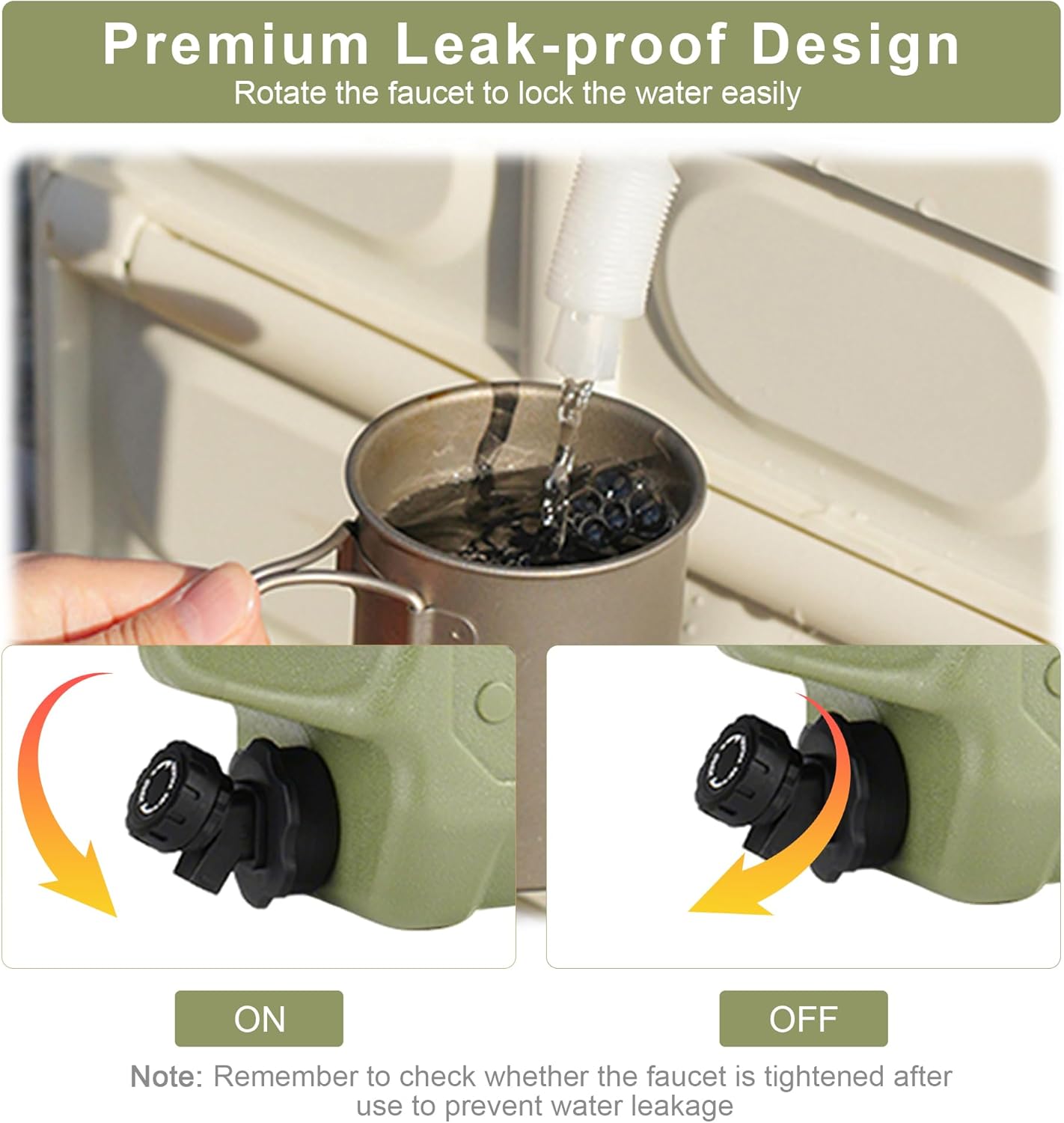 ASIEIT 3.2 Gallon Water Jug with Spigot, Portable Water Tank BPA Free, Leak-Proof Water Containers for Camping Water Storage Containers for Emergency Outdoor Hiking Picnic, Green/Black/Yellow - Image 3