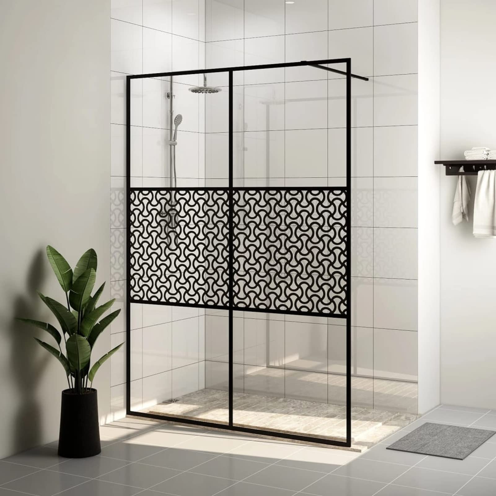 Parete per Doccia Walk-in Vetro Trasparente ESG 140x195cm Nera,Parete per Doccia Walk-in,Porta Doccia,Parete Vasca da Bagno,Parete Doccia -151032