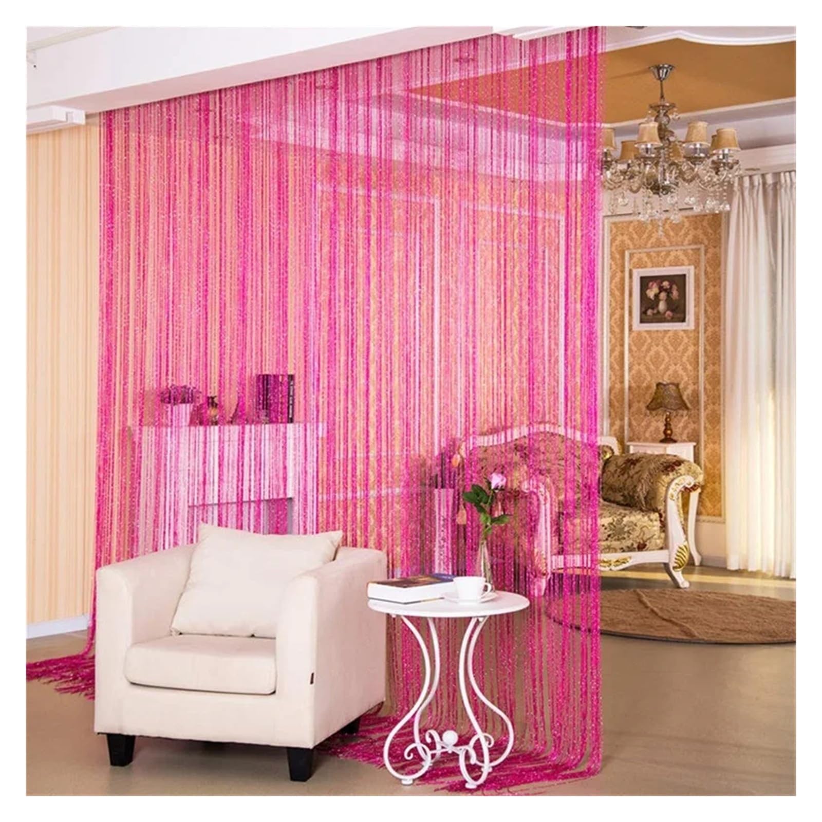 LGWW Home Room Blackout Curtains String Curtains Glitter Fringe 100x200cm Doorway Divider Strip(Rose Red)