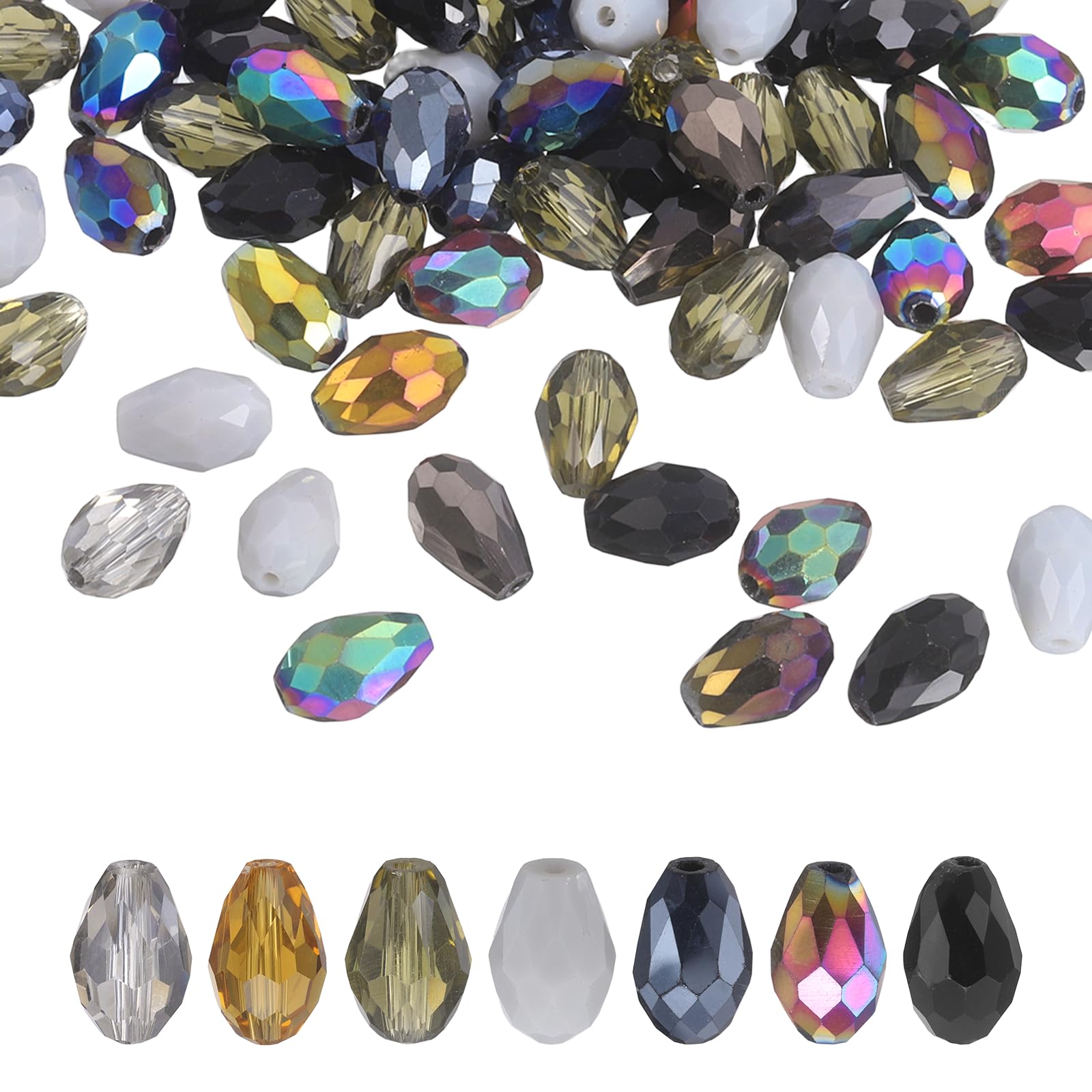 sourcing map 100 PCS Teardrop Crystal Glass Beads, 8x12mm Faceted Shape Crystal AB for Necklace Bracelet Earrings DIY Jewelry Crafts Making Supplies, Black