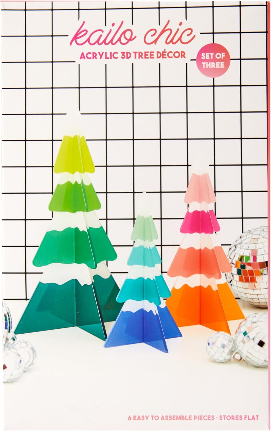 C.R. Gibson ADT-25549 Kailo Chic Acrylic 3D Mini Christmas Tree Decorations for The Home and Office, Sizes Vary, Multicolor, 3 Pieces