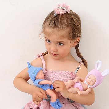Realistic Newborn Baby Dolls, Mini Baby Dolls 7 Cute Mini Closed Eyes Realistic Newborn Soft Auntic Silicone with Clothes Toy for Kids, Style2
