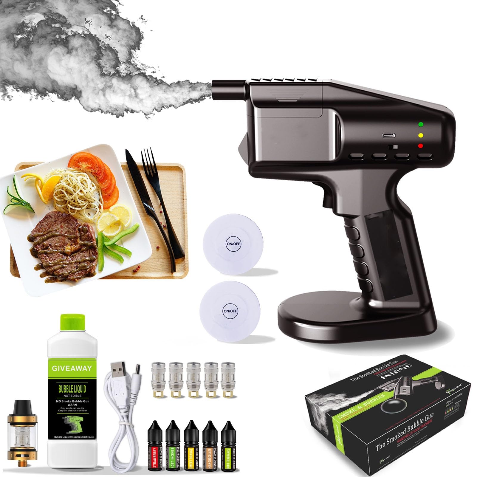 Przenośny, domowy infuzor do zimnego dymu,pistolet do baniek dymnych,do jedzenia i napojów,zawiera 5 aromatów i baniek,idealny do barów,spotkań rodzinnych i na prezenty