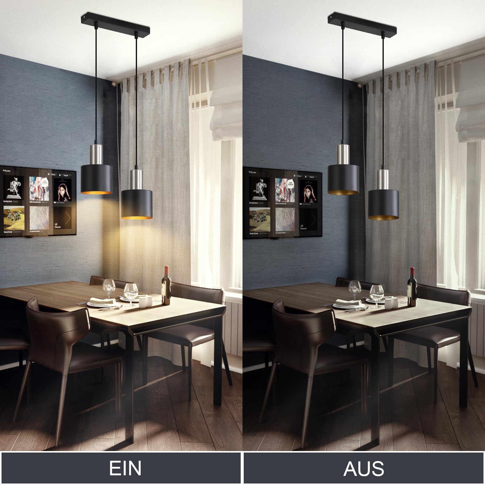 Lampadario a Sospensione Cucina Lampadari Nero Lampada 2 Luci