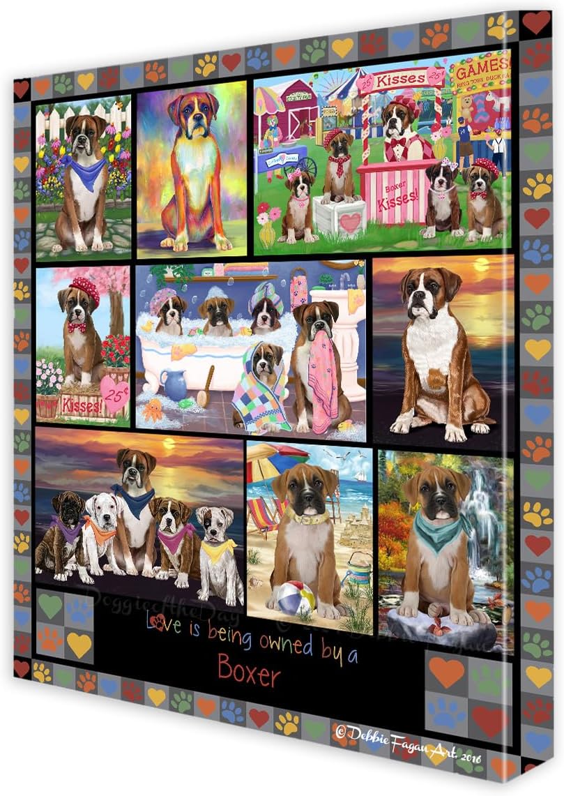 Doggie of the Day Love Owned Grey with Boxer Dogs Canvas Wall Art - Premium Quality Ready to Hang Room Decor - Flat Rolled 8" x 10"