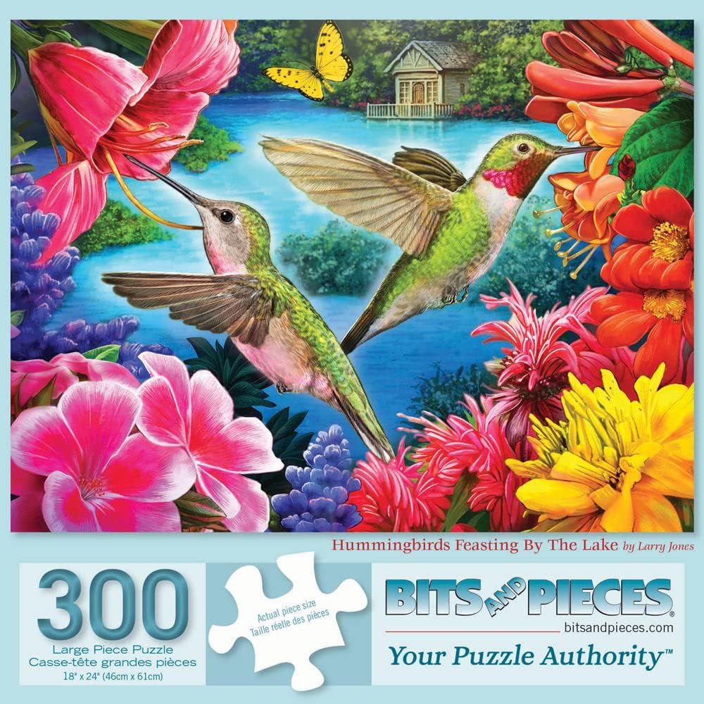 Bits and Pieces – Large 300 Piece Jigsaw Puzzle for Adults – Hummingbird Feasting Jigsaw Puzzle by Artist Larry Jones, Completed Puzzle Size: 18" x 24"