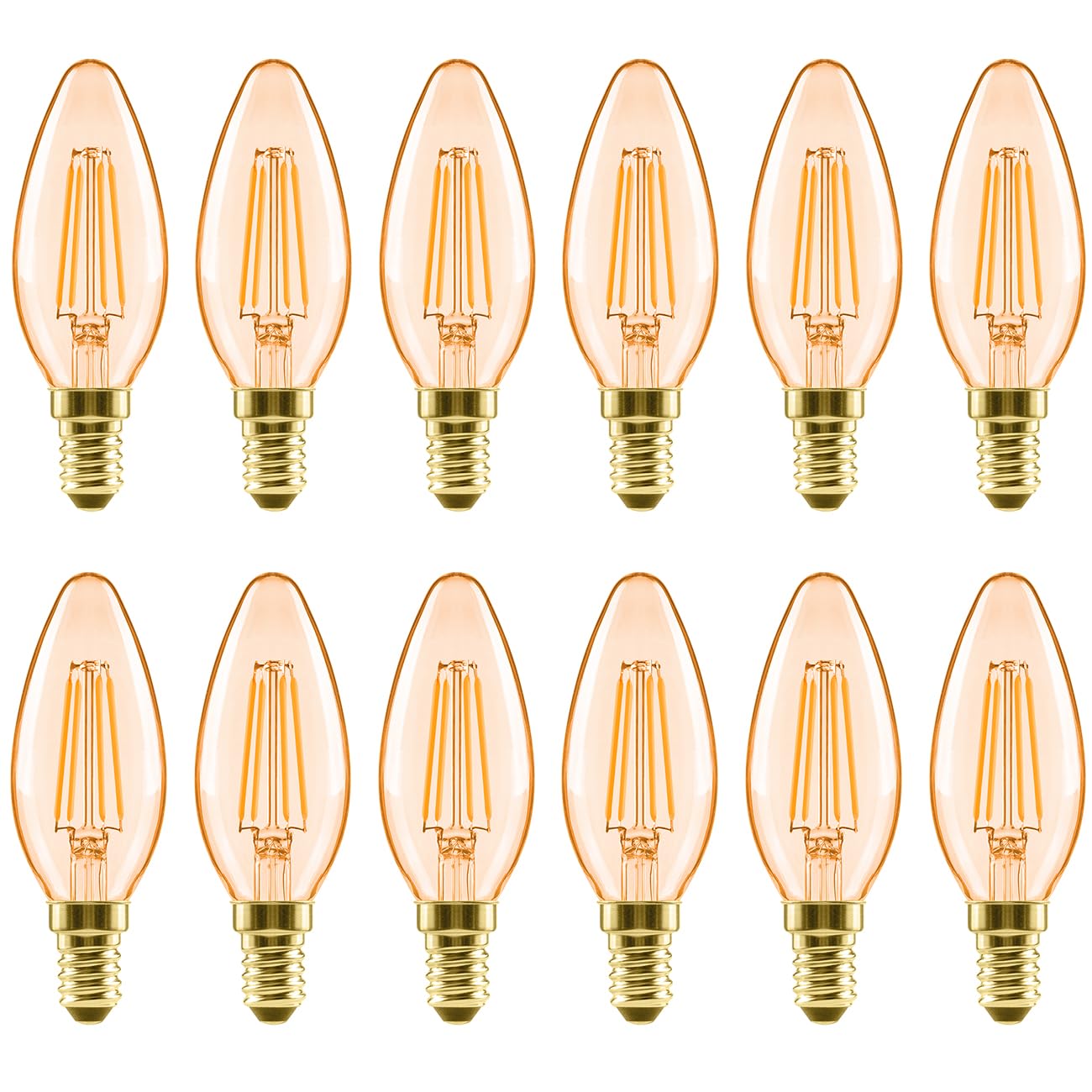 LVWIT E14 Vintage LED Filament Candle Bulbs, 4W C35 Candle Glass Antique,Soft Warm White 2500K Retro Candle Light Bulb,40W Equivalent,410Lm,Non-Dimmable（Pack of 12）