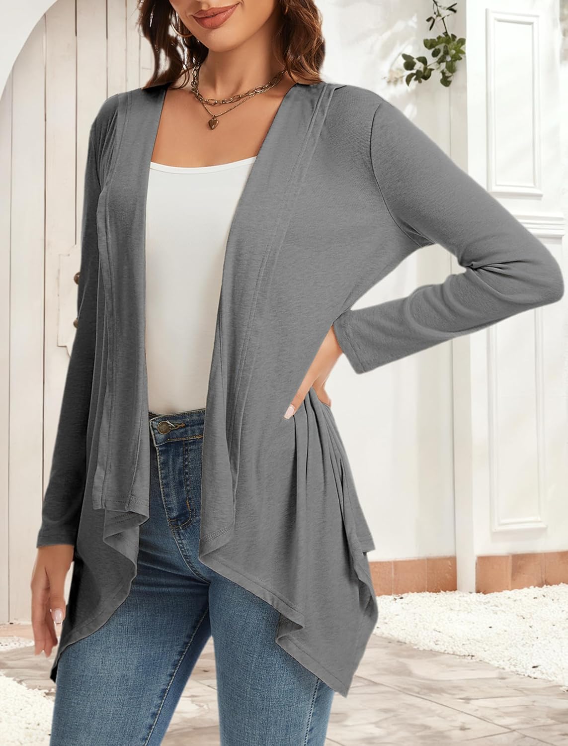 Open Front Cardigan for Women Casual Long Sleeve Lightweight Flowy Cardigans Sweater Kimono Style Coat - Image 4