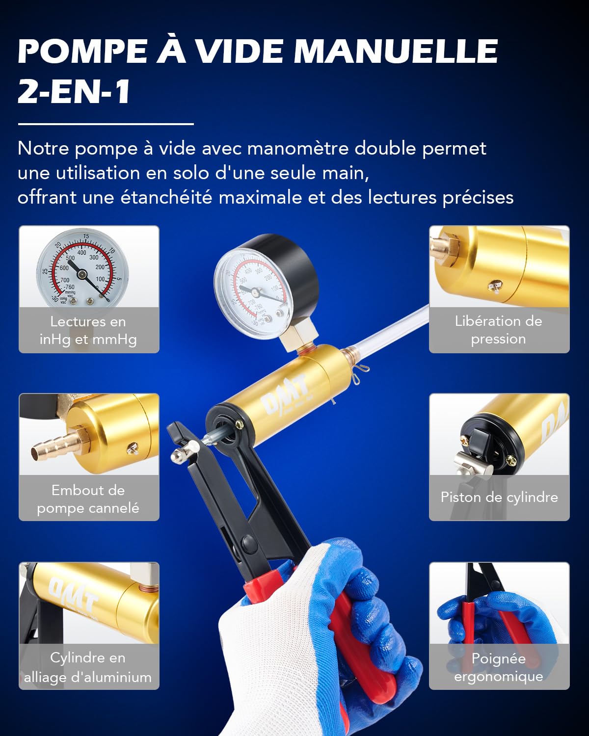 Orion Motor Tech Pompe à Dépression et Purgeur de Frein Moto & Auto, Kit de Purge de Liquide de Frein avec Pompe à Vide Manuelle et Manomètre, Testeur de Système de Vide Professionnel