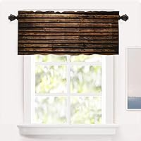 Vista 91 de Shrahala Cenefas de cocina de madera marrón con tablones vintage, panel de media ventana, tratamiento de ventana multicapa de poliéster opaco