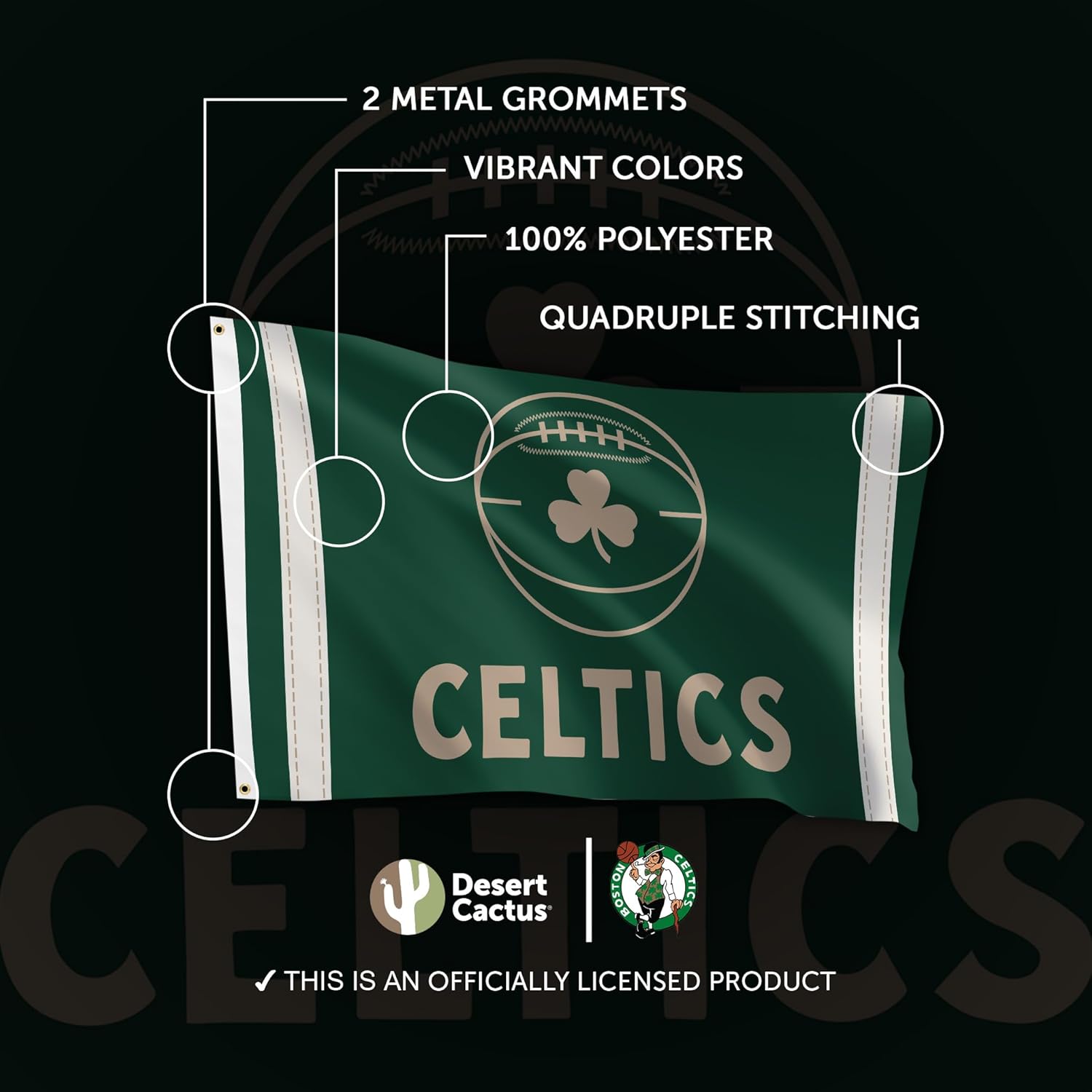 Desert Cactus Boston Celtics Flag NBA 100% Polyester Indoor Outdoor 3x5 feet National Basketball Association Team Flags (Flag City Edition 2023 B) - Image 4