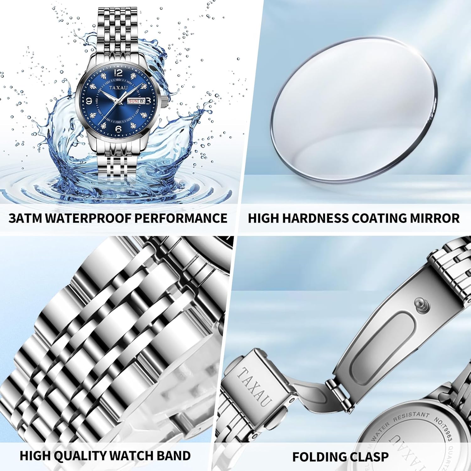 Womens Watch Fashion Dress Waterproof Silver Watches for Women Casual Easy Read Quartz Analog Women's Watch Two Tone Stainless Steel Ladies Watches with Day Date - Image 4