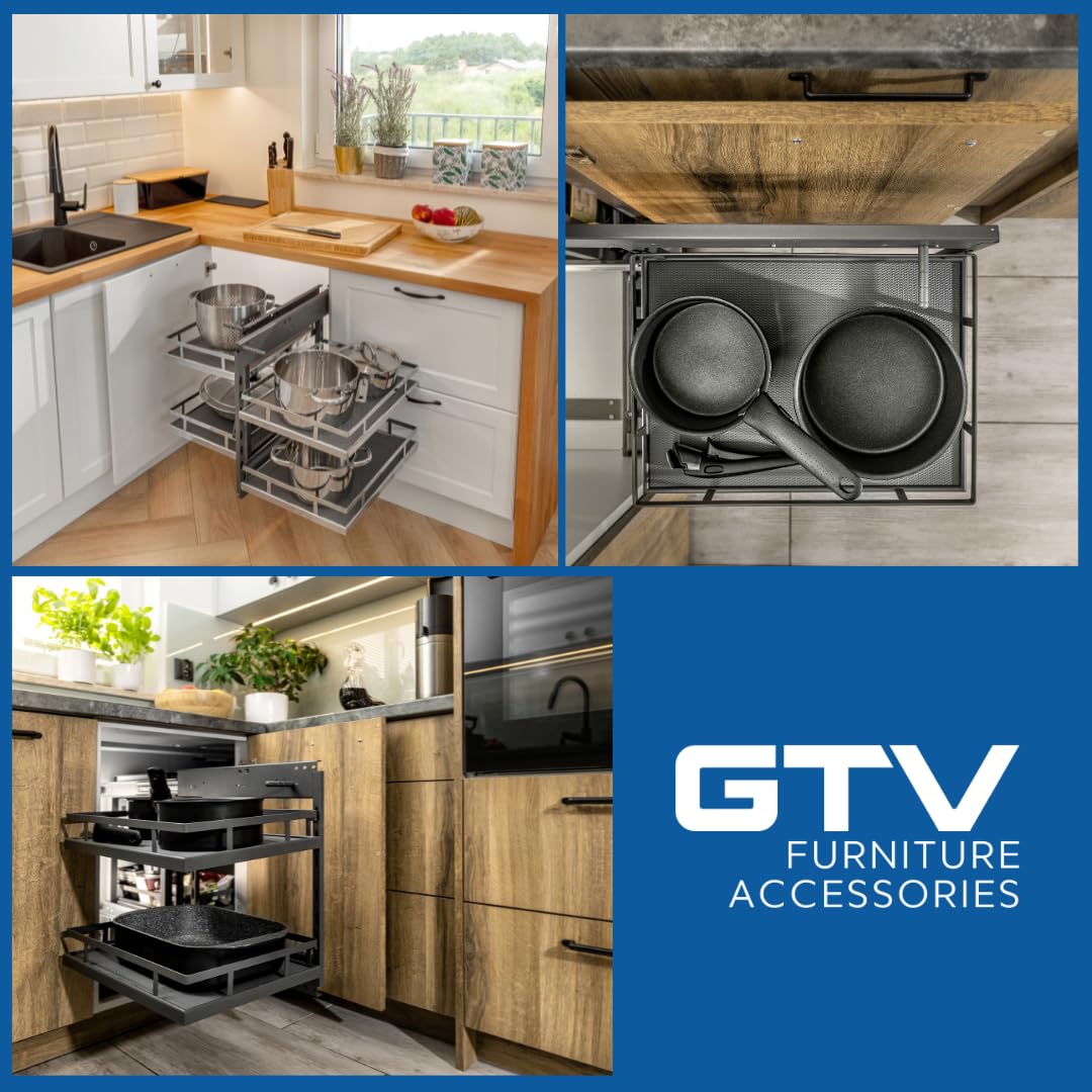GTV - Organizer da cucina MOVIXPRO | Attrezzature cargo | Sistema di scaffalatura estraibile | Larghezza esterna 150 mm | 2 ripiani | Senza guide | Cromo