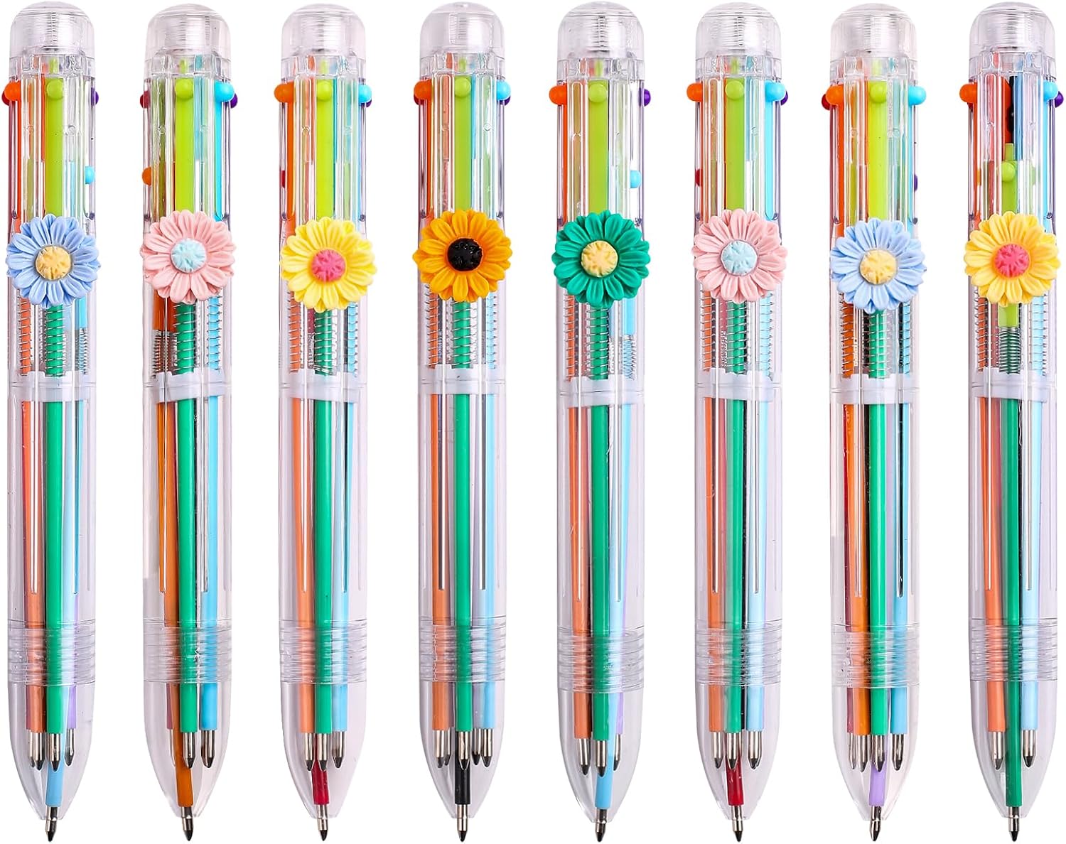 6-in-1 0.5mm Multicolor Pens for Adults, Elegant Daisy Design Ballpoint Pens for Smooth Writing - Ideal for Office, Journaling, Planning & Color Coding (8)