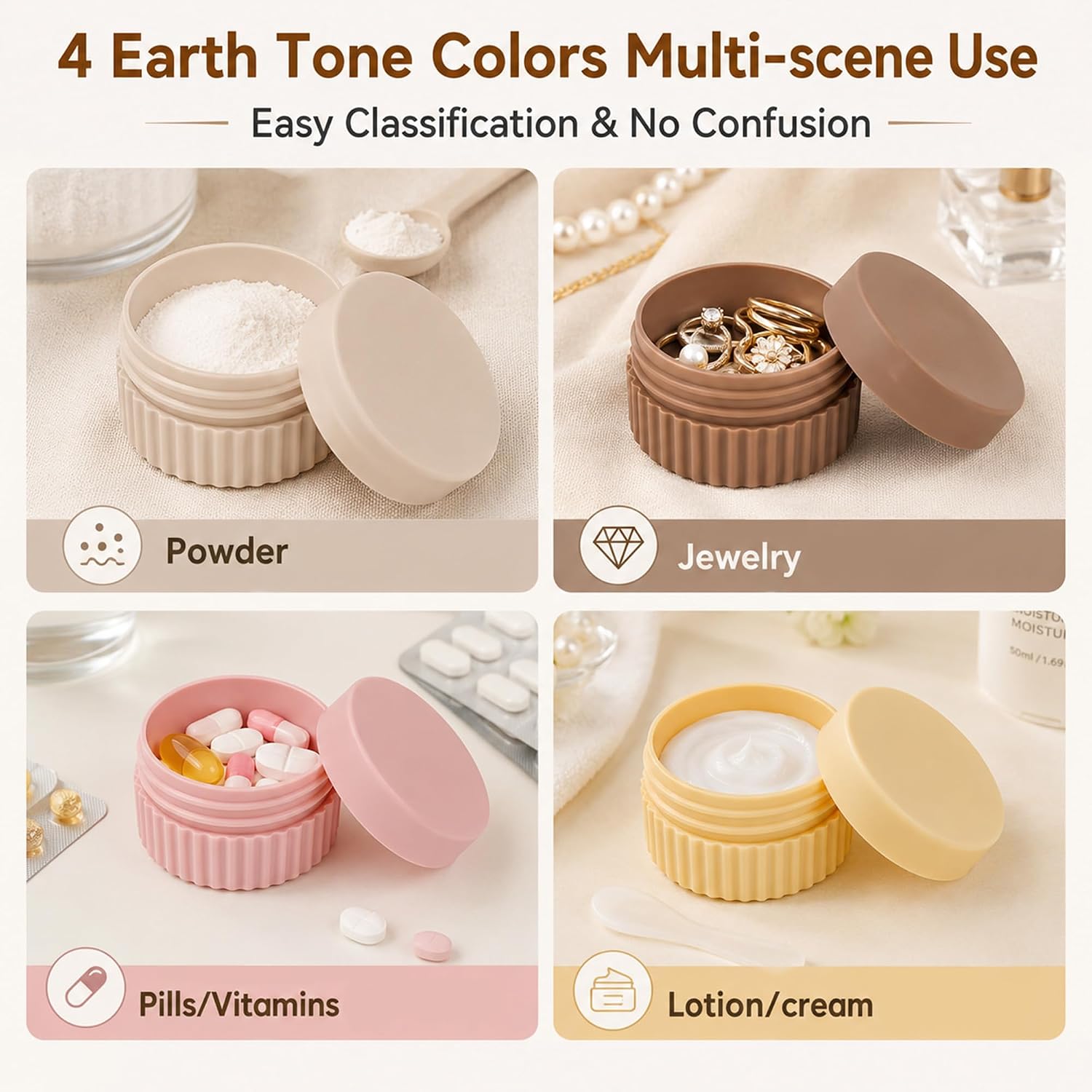 4 Pack 0.68 oz/20ml Silicone Travel Cream Jars, Leak Resistant Refillable Mini Cosmetic Containers with Lids, Portable Small Toiletry Jars for Face Lotion, Body Cream, Hand Cream & Skincare