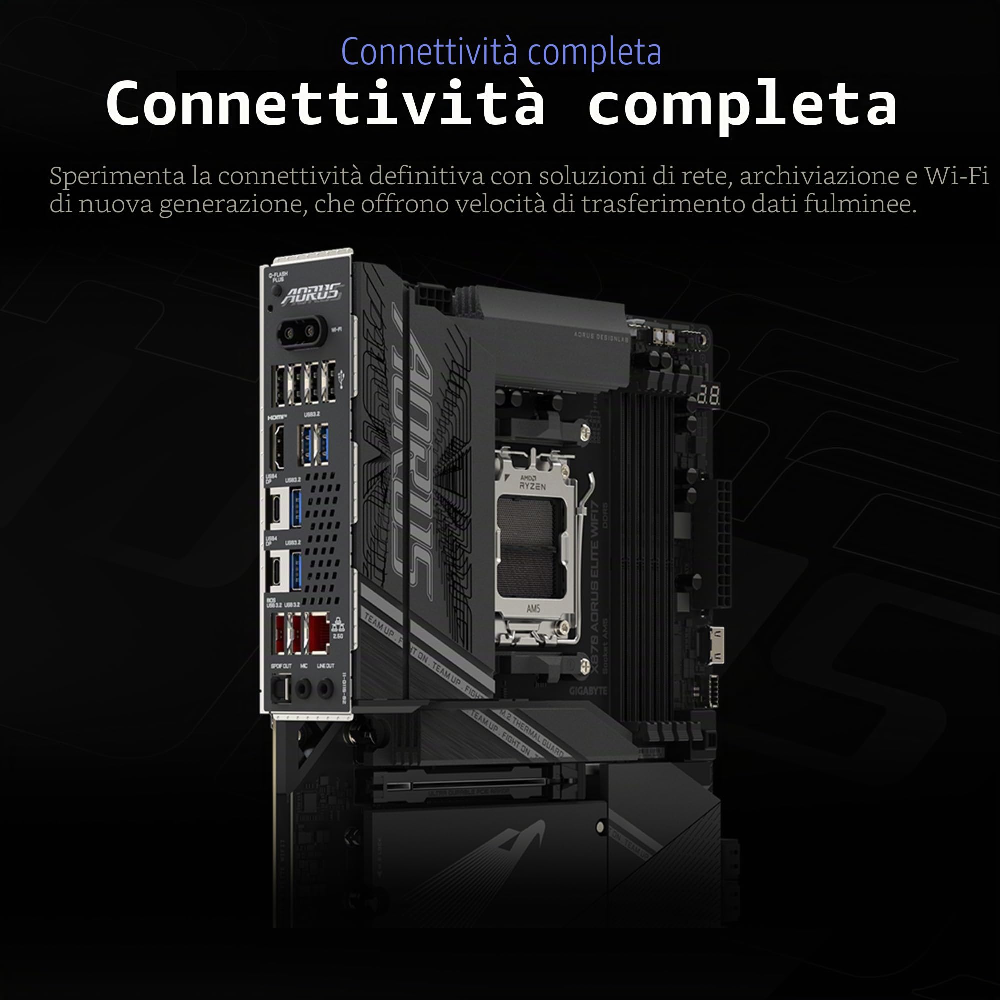 GIGABYTE X870 AORUS ELITE WIFI7 Scheda Madre - Supporta CPU AMD Ryzen 9000, 16+2+2 fasi VRM, fino a 8000MHz DDR5 (OC), 3xPCIe 5.0 + 1xPCIe 4.0, Wi-Fi 7, LAN 2.5GbE, USB 4