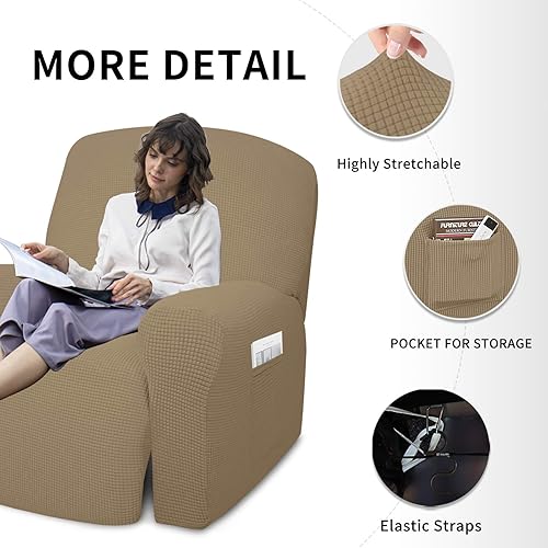 Miniatura 309 de Funda elástica para sofá reclinable de fácil colocación, Tela mezcla de poliéster Algodón, Arena