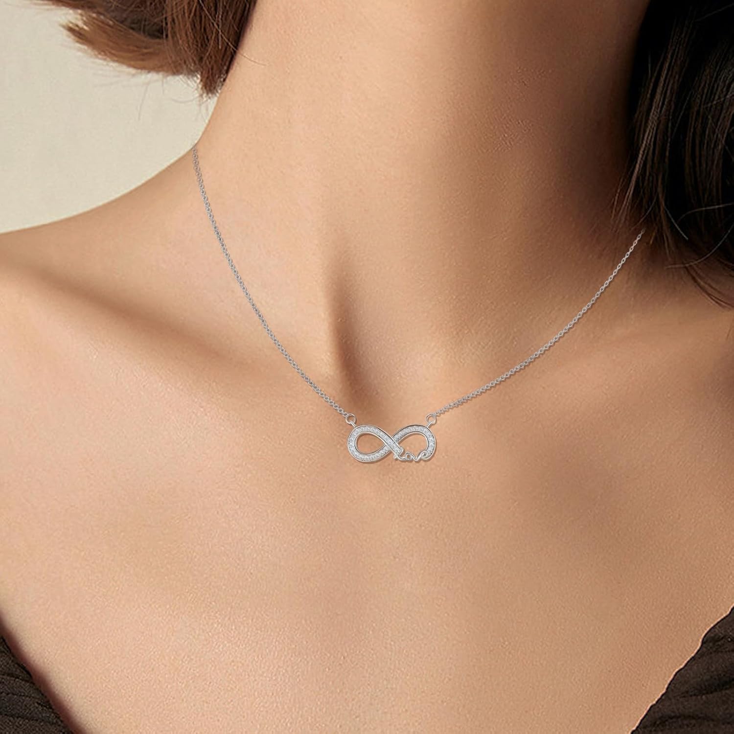 Infinity Pendant Necklace for Women - Sterling Silver Love Heart Necklace Adjustable Cubic Zirconia Infinite Charms Necklaces Dainty Sparkle Jewelry Gifts for Her Wife Mom Daughter - Image 2