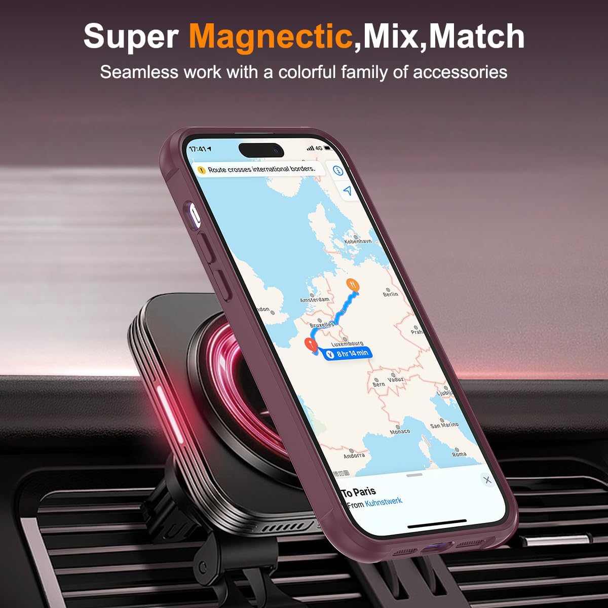 for iPhone 13/14 Case 6.1 Inches 360°Rotatable Magnetic Ring Invisible Stand,[Compatible with Mag-Safe] Military Shockproof Frosted Translucent Case,Wine Red