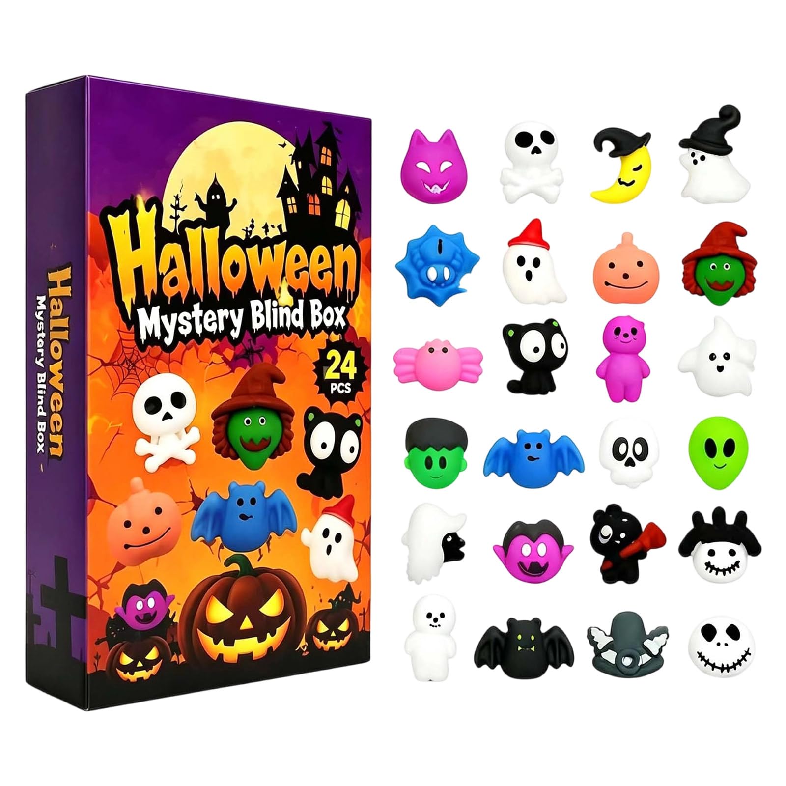 Corlidea C Halloween Advent Alendar, 24 Day Ountdown With Rispy And Fluffy Figurines, Halloween Decorations Scary Figurines Like Pumpkins Ghosts Bats