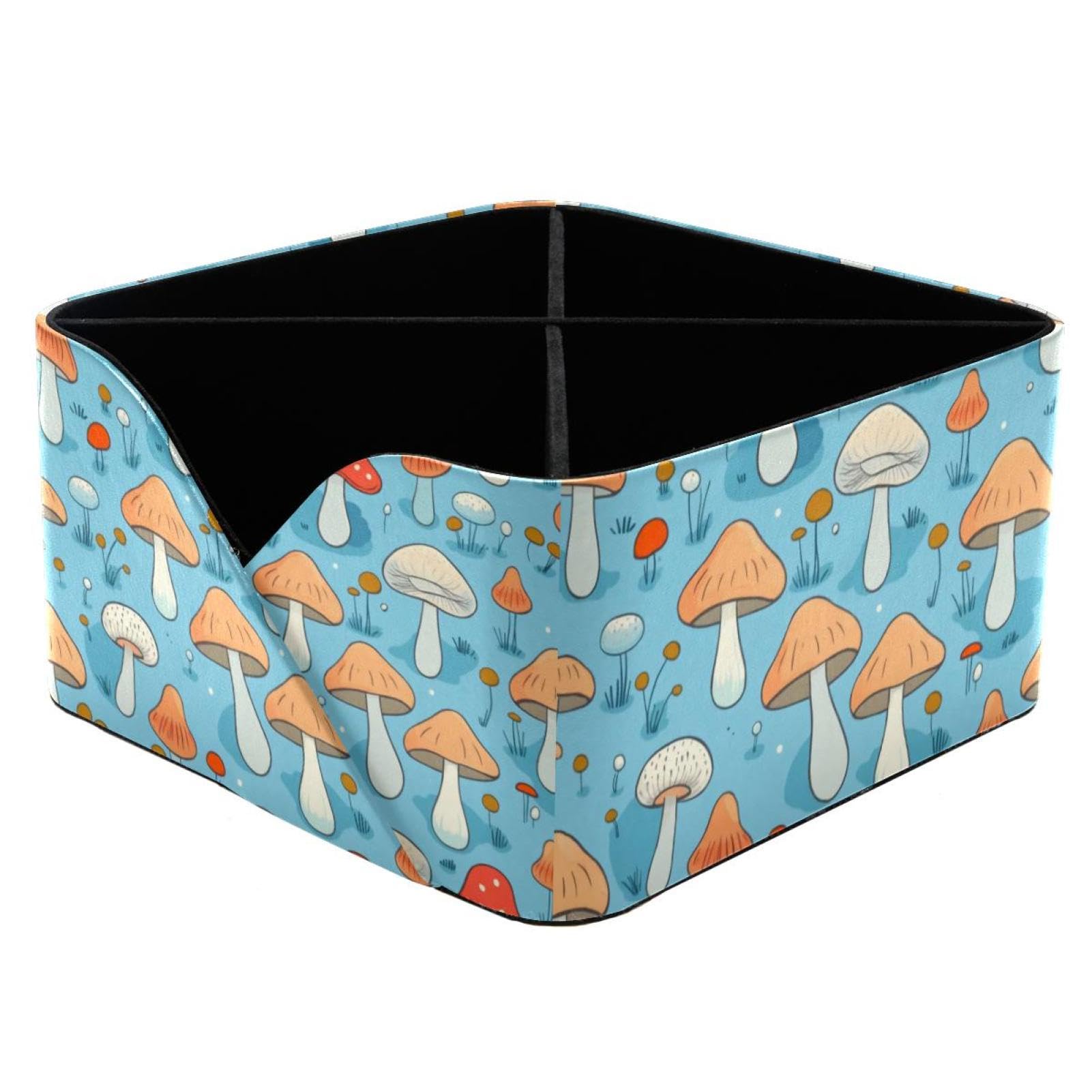Boîte de rangement gain de place motif champignon bleu anti-désordre