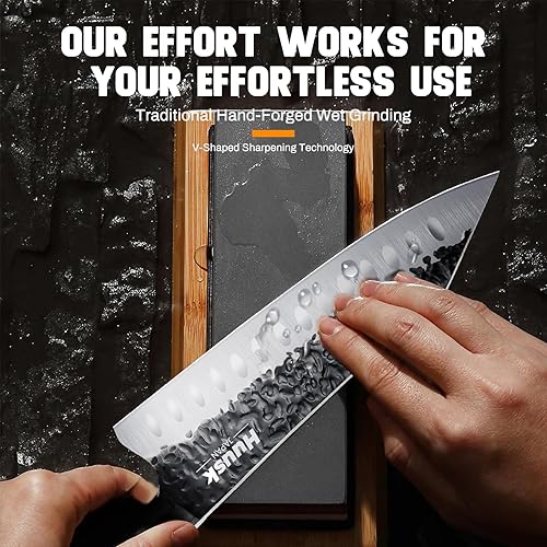 Miniatura 4 de Huusk Cuchillo Santoku de Japón - Cuchillo de chef forjado a mano para cortar carne, cuchillo de cocina ideal hecho de una sola pieza de acero de
