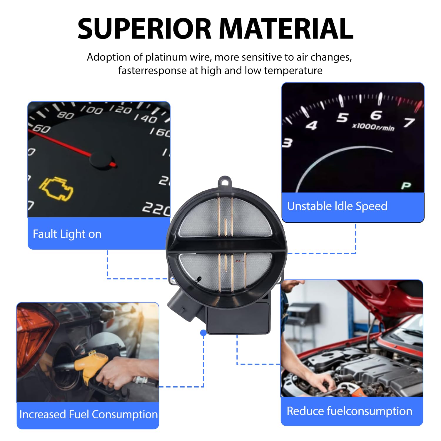 25318411 213-4160 MAF Mass Air Flow Sensor for Chevy Silverado Tahoe Suburban Escalade GMC Sierra Envoy Yukon Cadillac Escalade Eldorado Buick Rainer Pontiac GTO Replace AF10043 25168491 8253184110